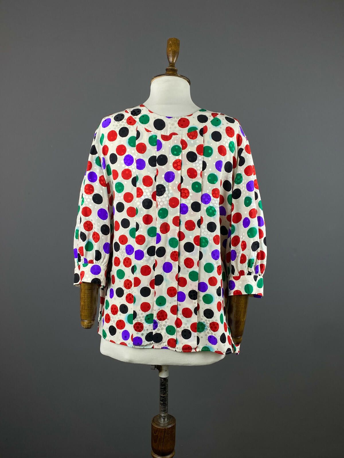 Designer Ladies Roberto Quaglia Multicolor Dotted Zip Blouse Shirt Size M / US 6-8 / IT 42-44 - 6 Thumbnail
