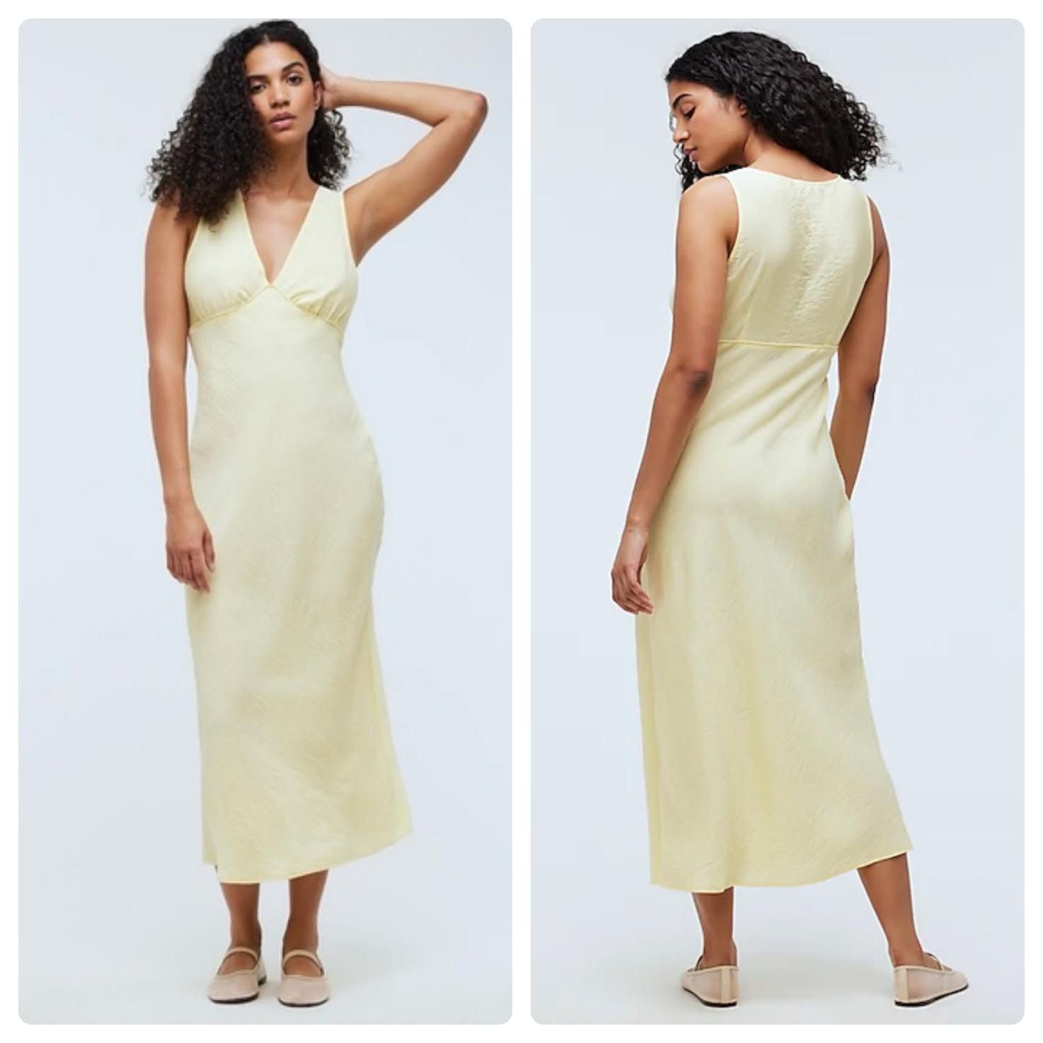 Madewell Madewell Ariana Midi viscose dress size 10 yellow v-neck Size L / US 10 / IT 46 - 1 Thumbnail