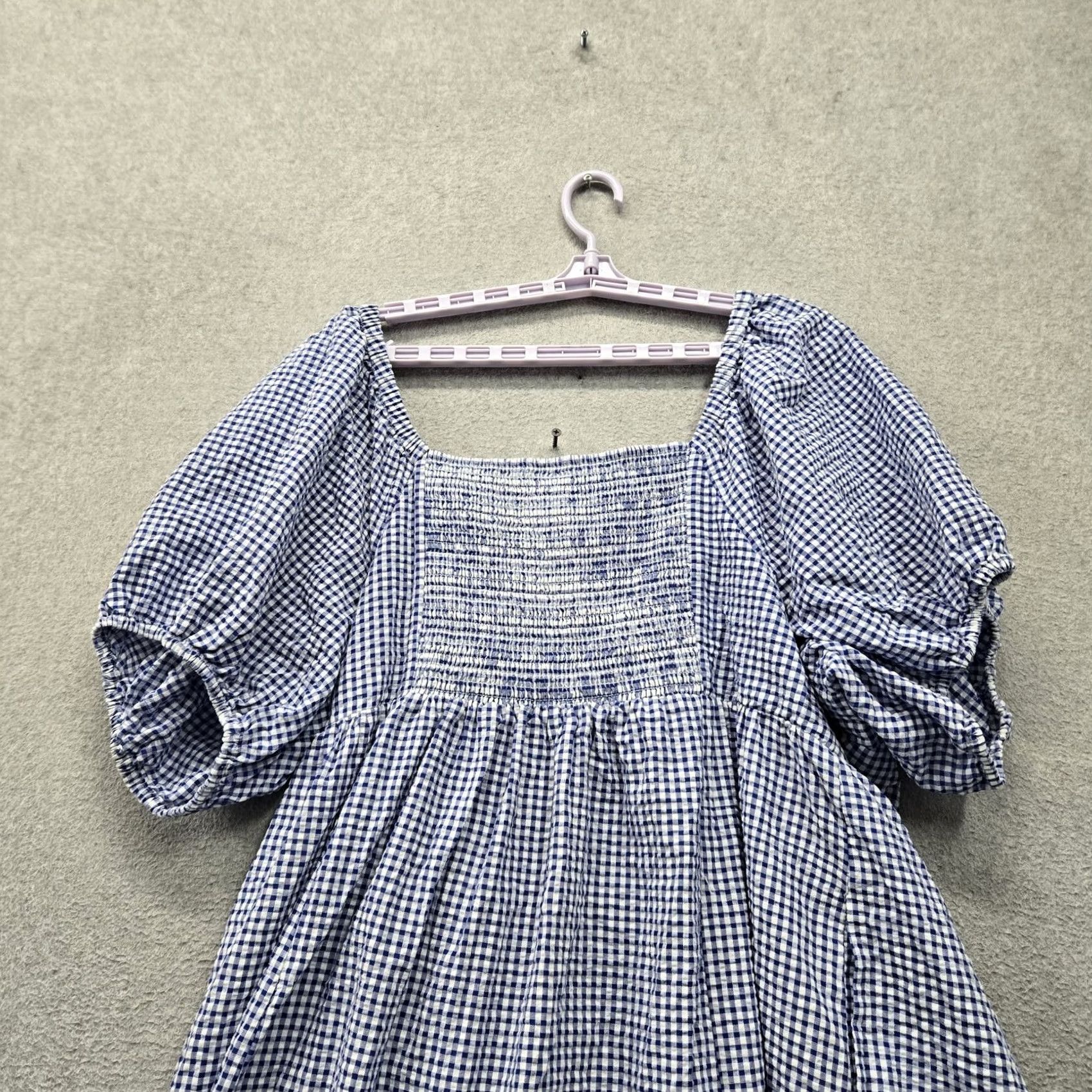 blue gingham dress old navy Women 2X Mini Fit & Flare Puff Sleeve Seersucker smarttag_kenneth_cole Roland Mouret Collection One-Shoulder SIZE:XL / 10-12