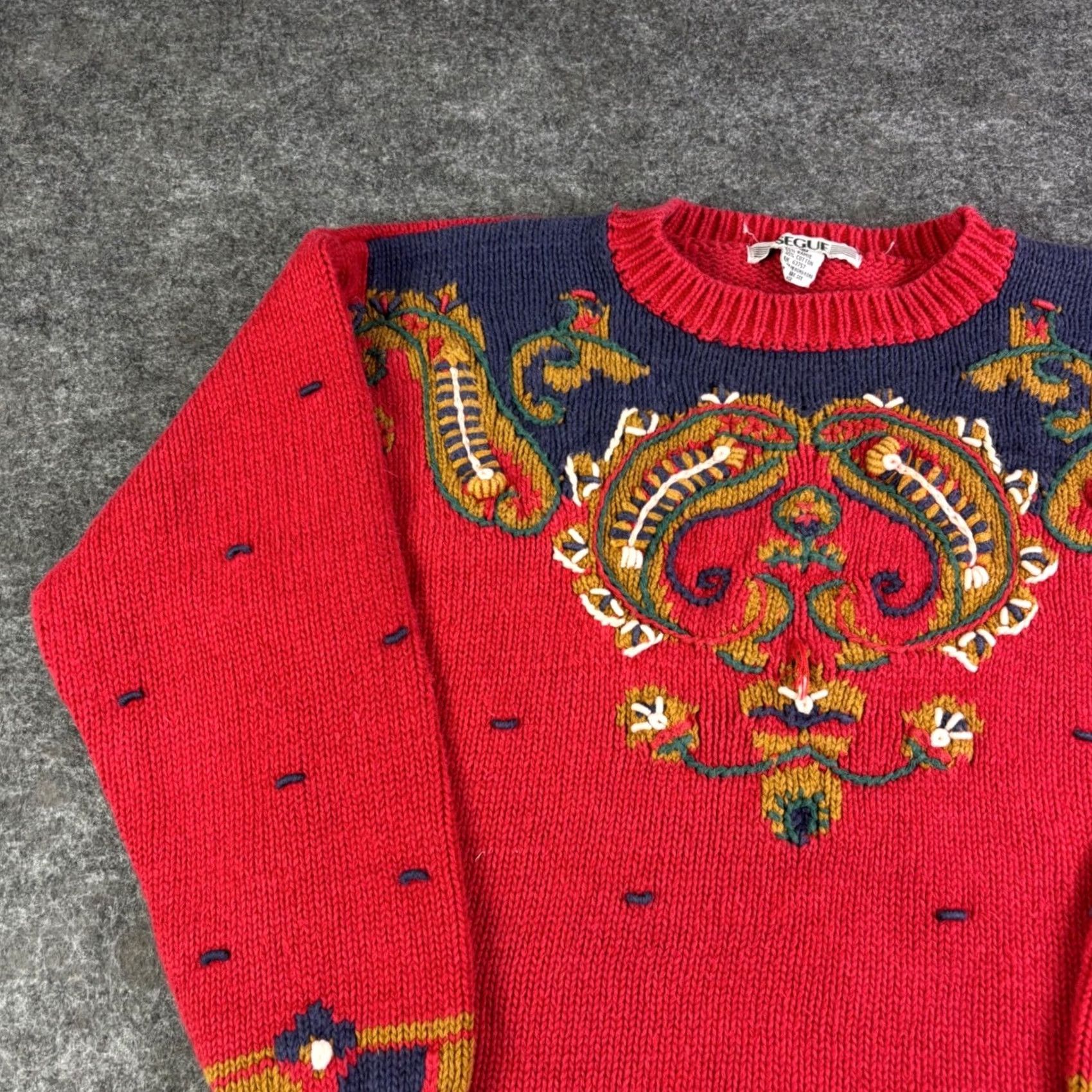 Vintage VINTAGE Segue Sweater Paisley Red Knit Crewneck 90s Pullover S Women Size S / US 4 / IT 40 - 6 Thumbnail