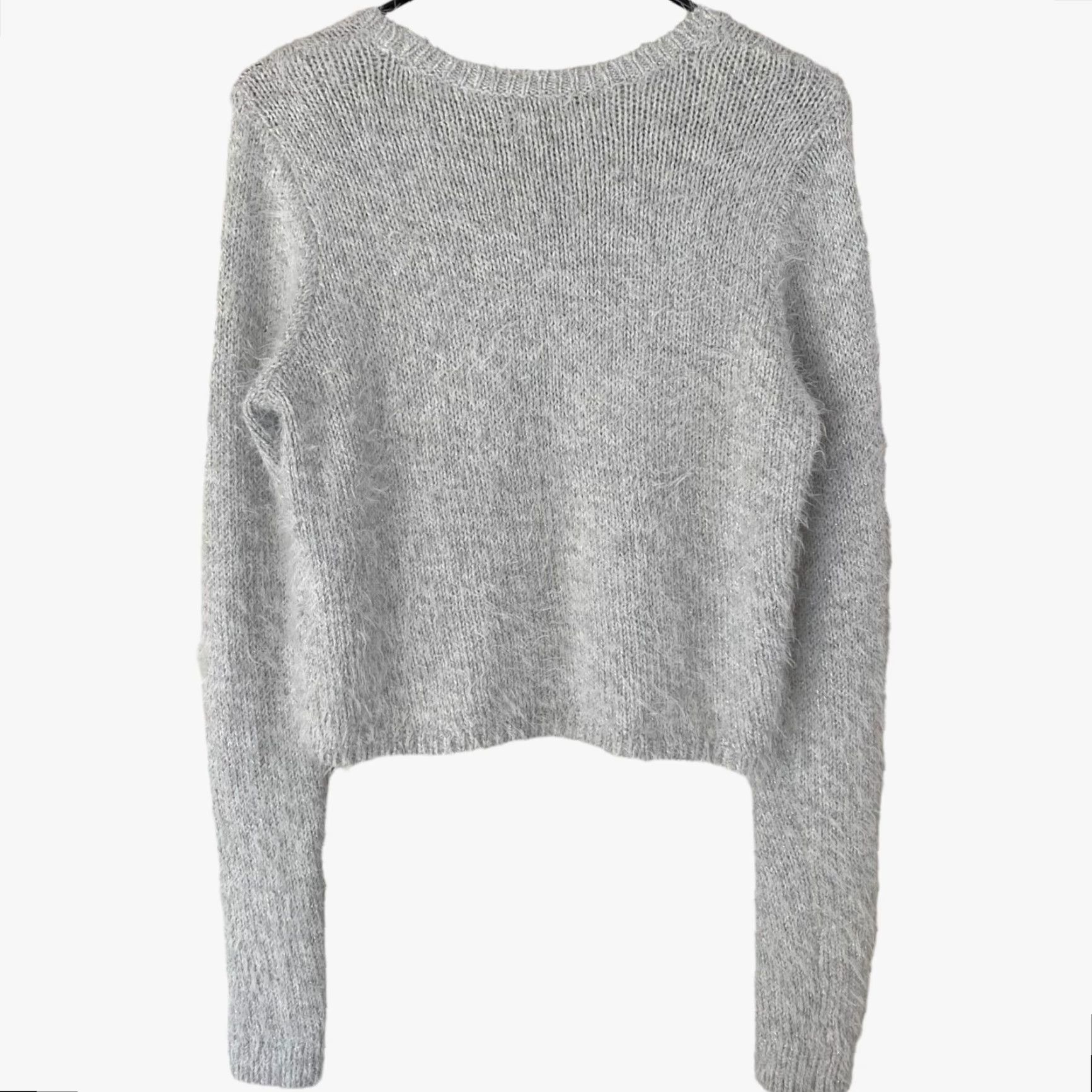 Abercrombie & Fitch Abercrombie & Fitch Cropped Fuzzy Sweater Women's Medium Gray Metallic Pullover Size M / US 6-8 / IT 42-44 - 3 Thumbnail