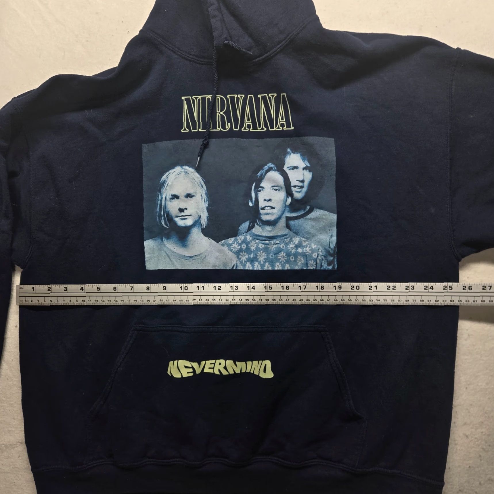 Vintage Nirvana Nevermind Unisex Hoodie Graphic Print Kurt Cobain Crew Neck 2XL Blue Logo Pullover 90s Mens Hoodie Size US XXL / EU 58 / 5 - 7 Thumbnail