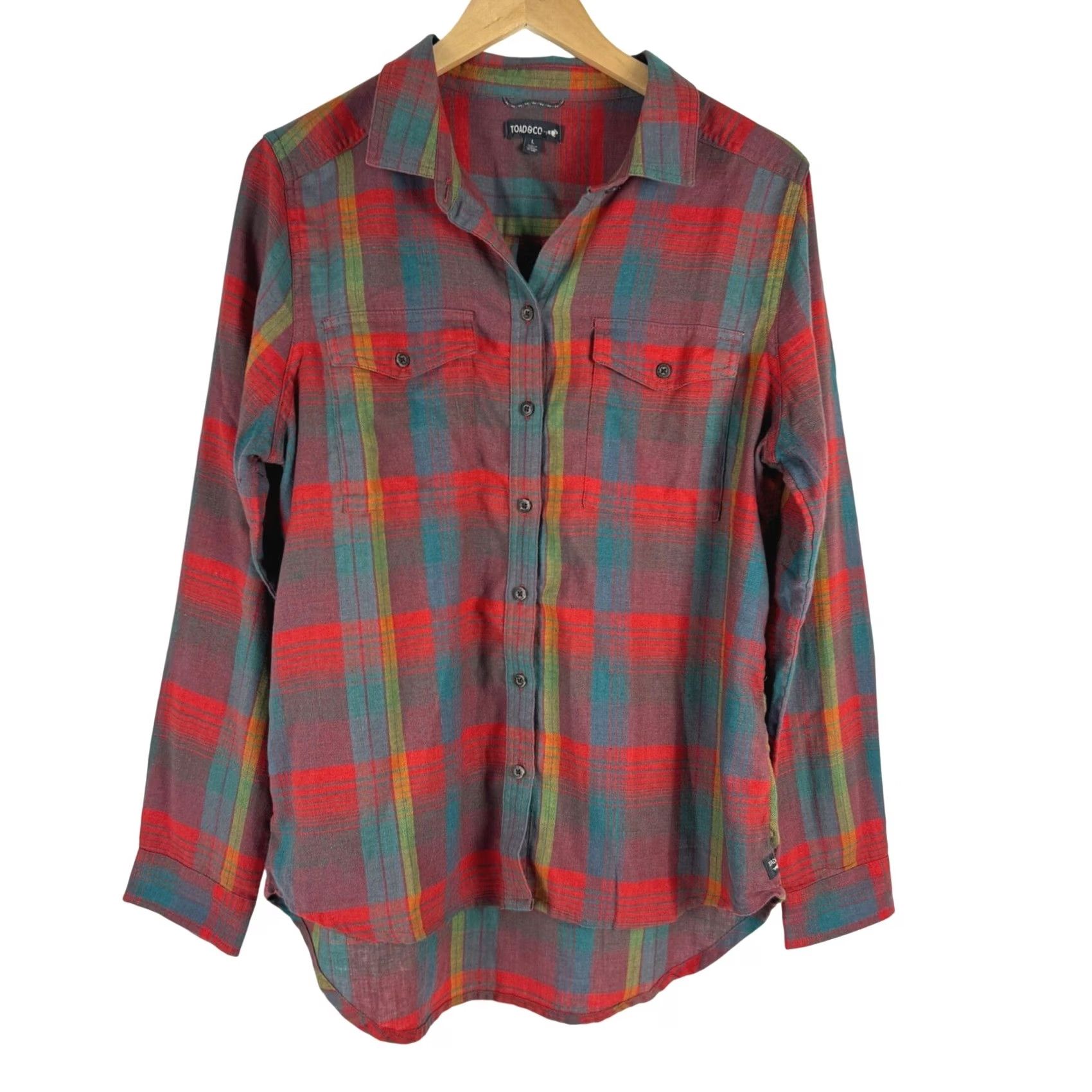Toad&Co Toad&Co Re-Form Flannel Shirt Long Sleeve Button Down Plaid Red Multicolor Womens Large Size L / US 10 / IT 46 - 2 Thumbnail