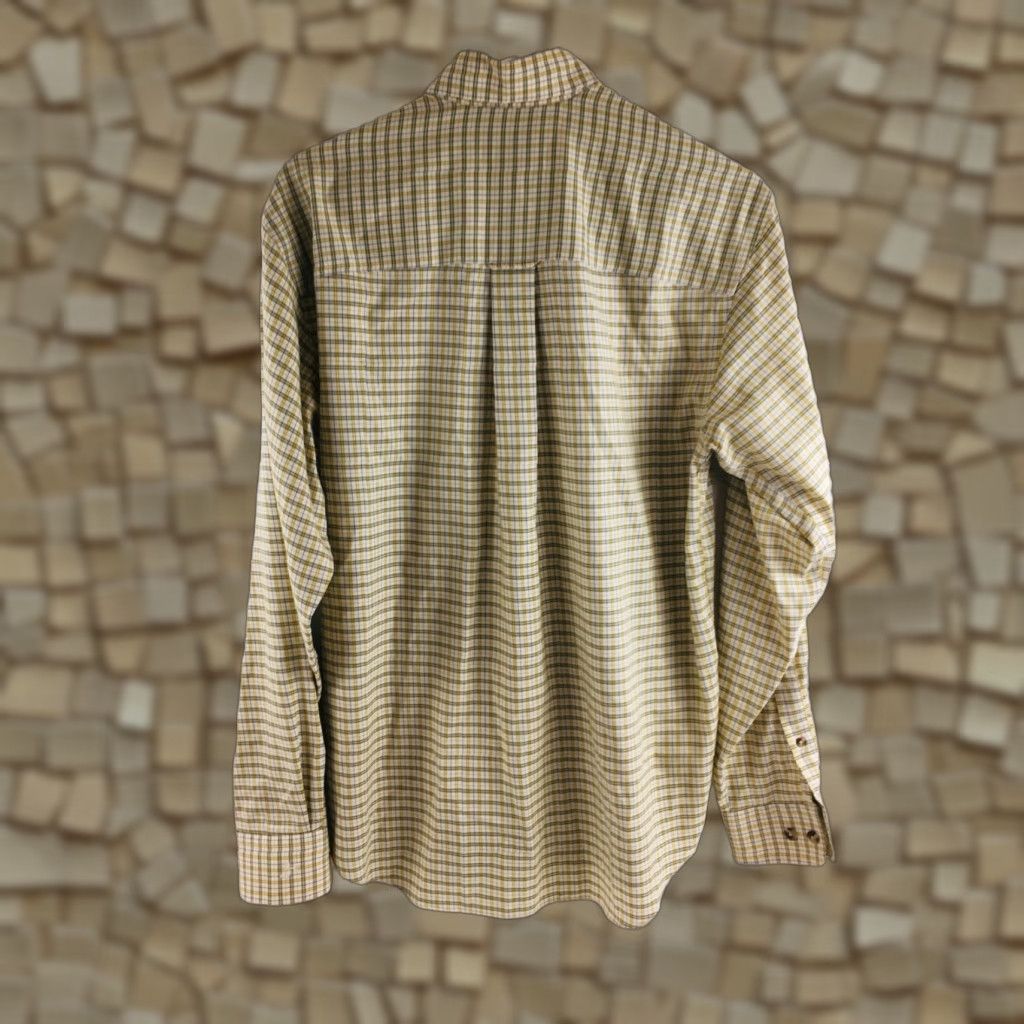 Vintage Three Forks Shirt Men Button-Down Long Sleeve Plaid Nanotex Fabric Yellow Small Size US S / EU 44-46 / 1 - 1 Thumbnail