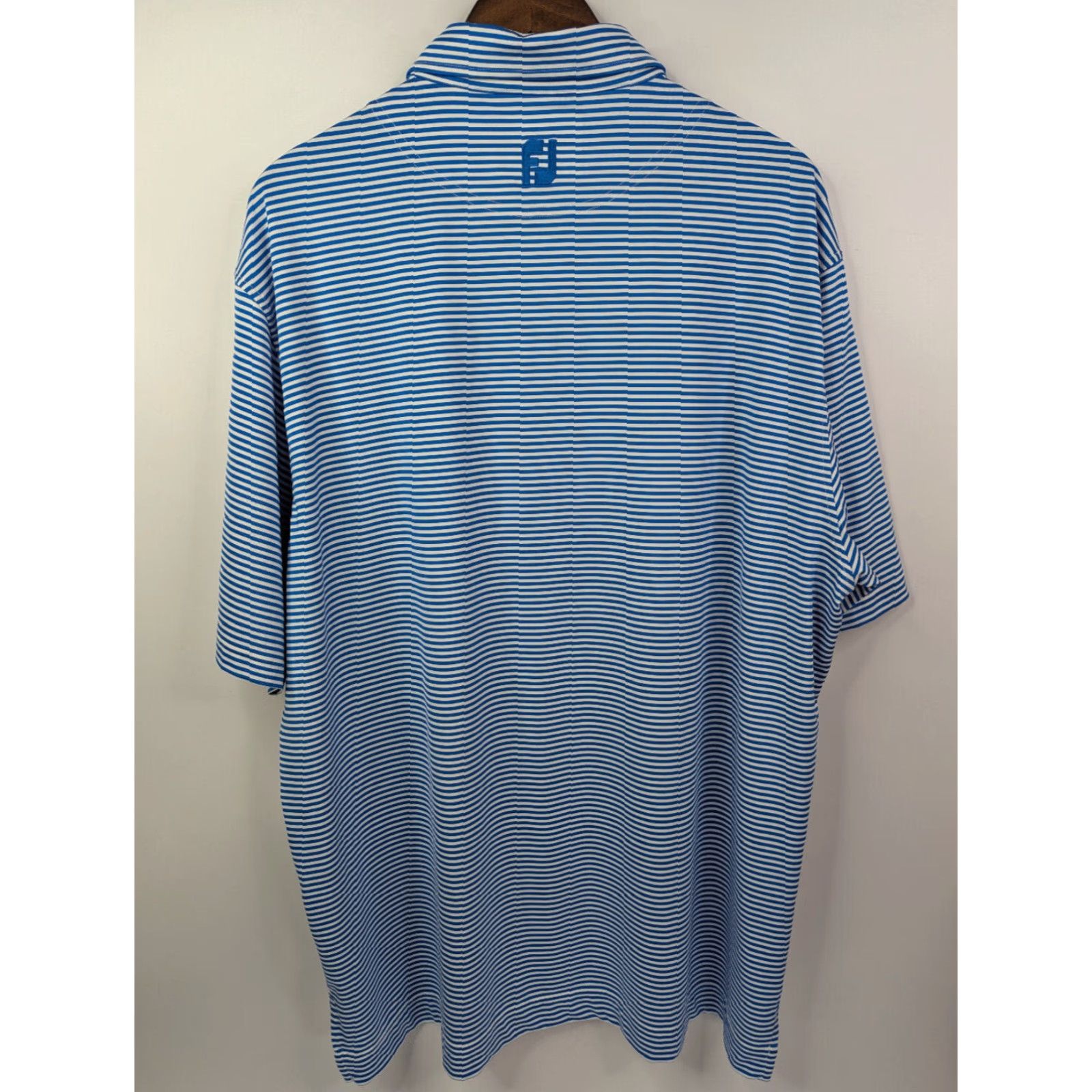 Footjoy FootJoy Polo Shirt Mens 2XL Striped Blue Short Sleeve Button Collared Knit Polyester Spandex Golf Activewear Casual Workwear Shirt Clothing Size US XXL / EU 58 / 5 - 3 Thumbnail
