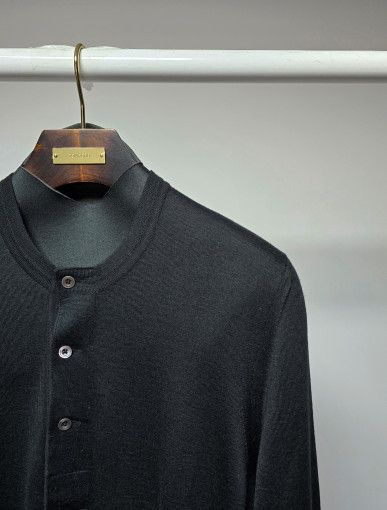 Tom Ford o1sm1stk0824 Silk Wool Henleyneck Sweater in Black Size US M / EU 48-50 / 2 - 2 Thumbnail
