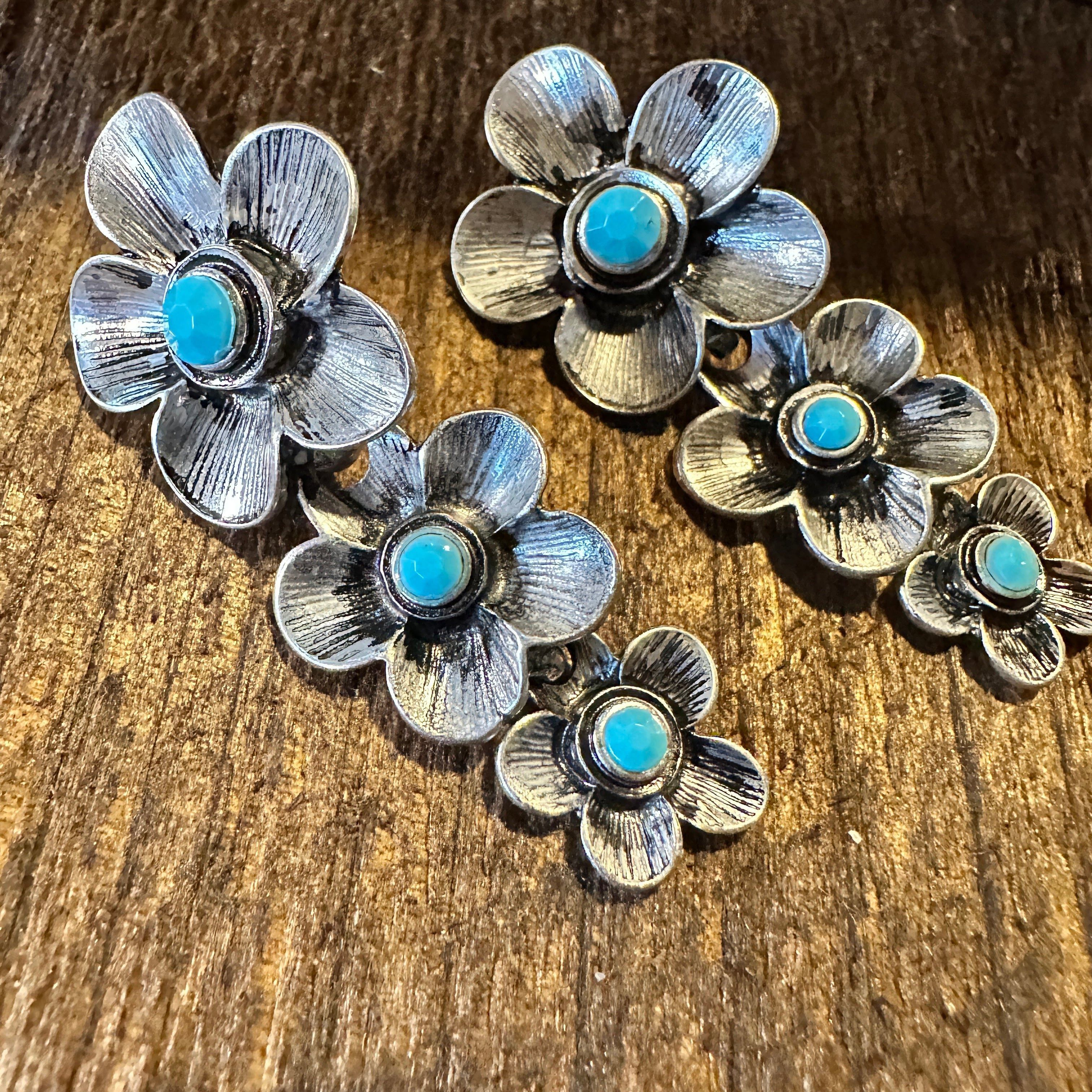 Other Boho Hippie Cowgirl Western Floral Drop Stud Earrings - Turq Size ONE SIZE - 2 Thumbnail