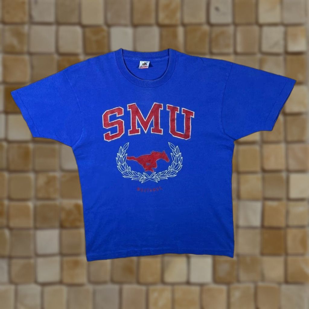 Fruit Of The Loom VINTAGE SMU Mustangs T-Shirt XL Blue Cotton Graphic Print Short Sleeve Men Size XL Large Size US L / EU 52-54 / 3 - 1 Thumbnail
