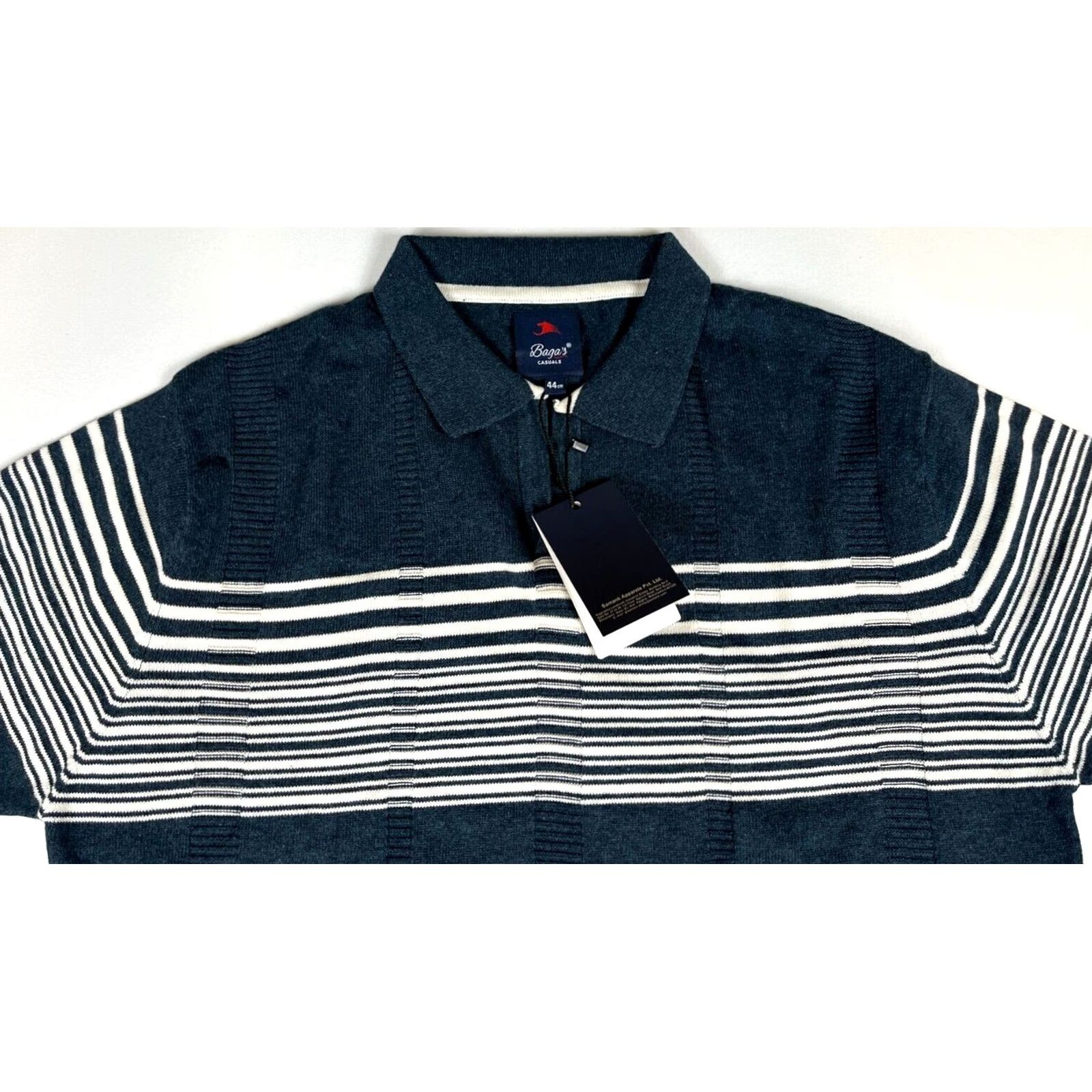 Vintage Baga's Men Knit Polo Shirt L Blue Gray Striped Short Sleeve Collared City Preppy Vintage? Size US L / EU 52-54 / 3 - 7 Thumbnail