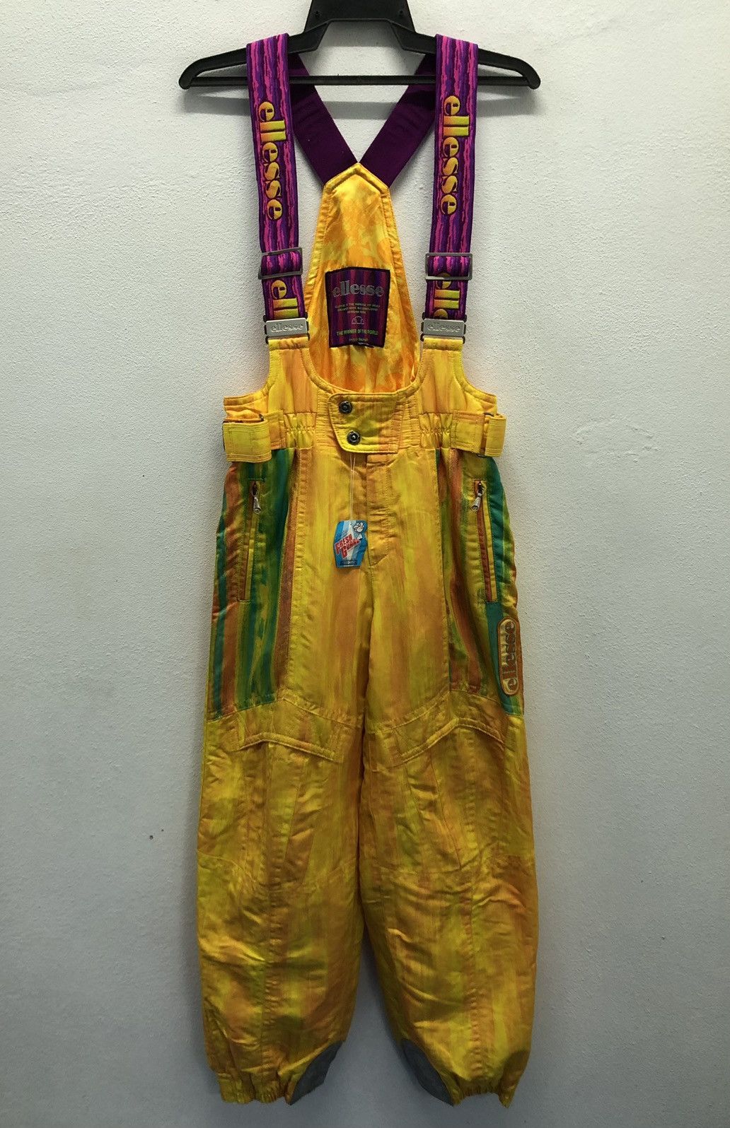 Vintage Ellesse Neon Ski Bib Overalls JASPO S Made in Japan
