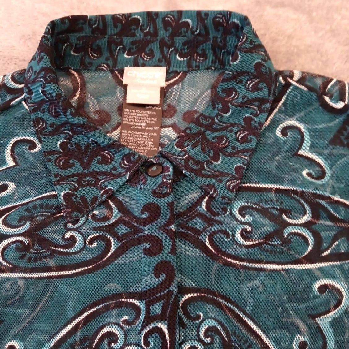 Vintage Chico'S Travelers Shirt Dress US Size 12 Green Geometric Sheer Long Sleeve Slit Size XL / US 12-14 / IT 48-50 - 3 Thumbnail