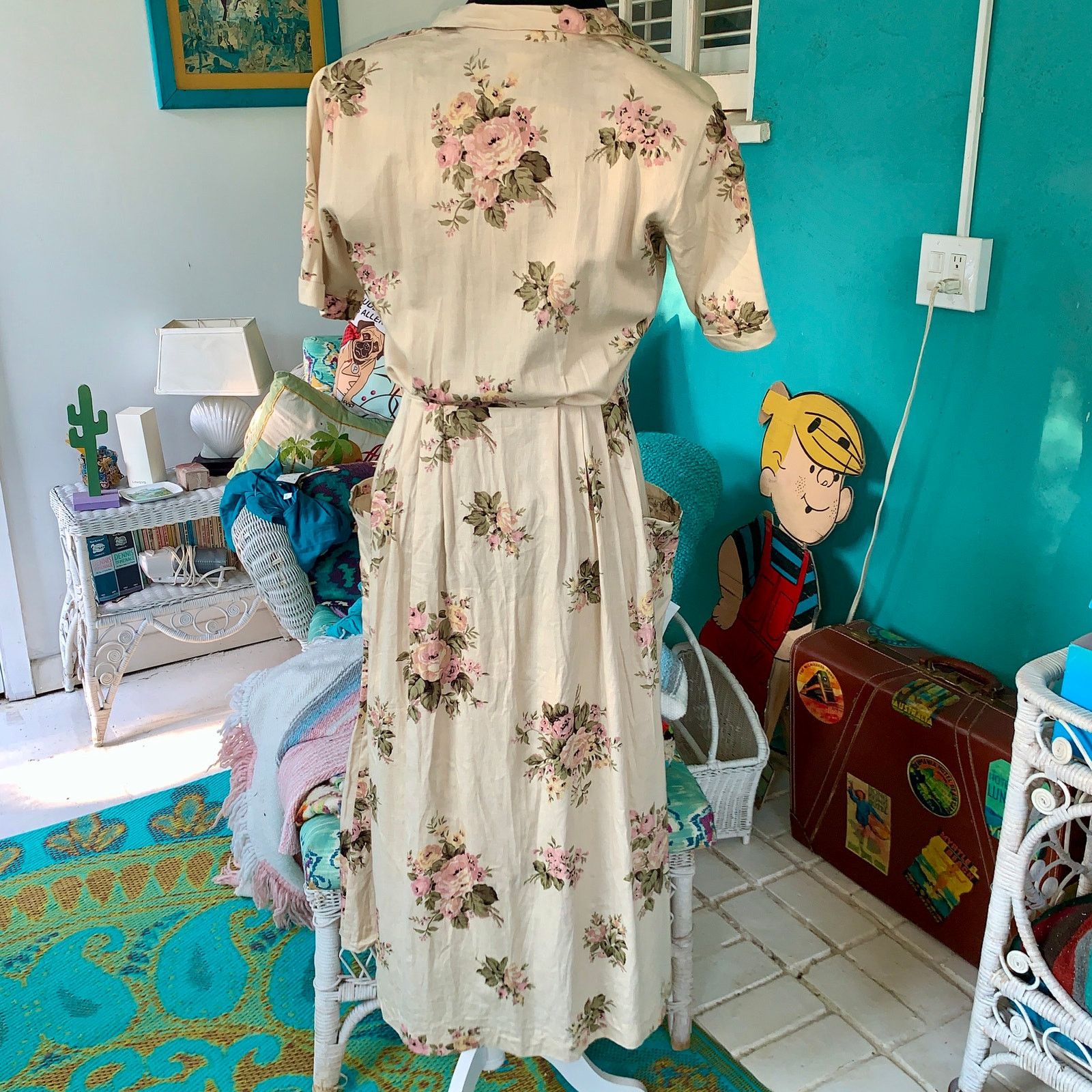Other VINTAGE 80s BRITISH KHAKI ROBERT LIGHTON FLORAL TEA DRESS Size S / US 4 / IT 40 - 5 Thumbnail