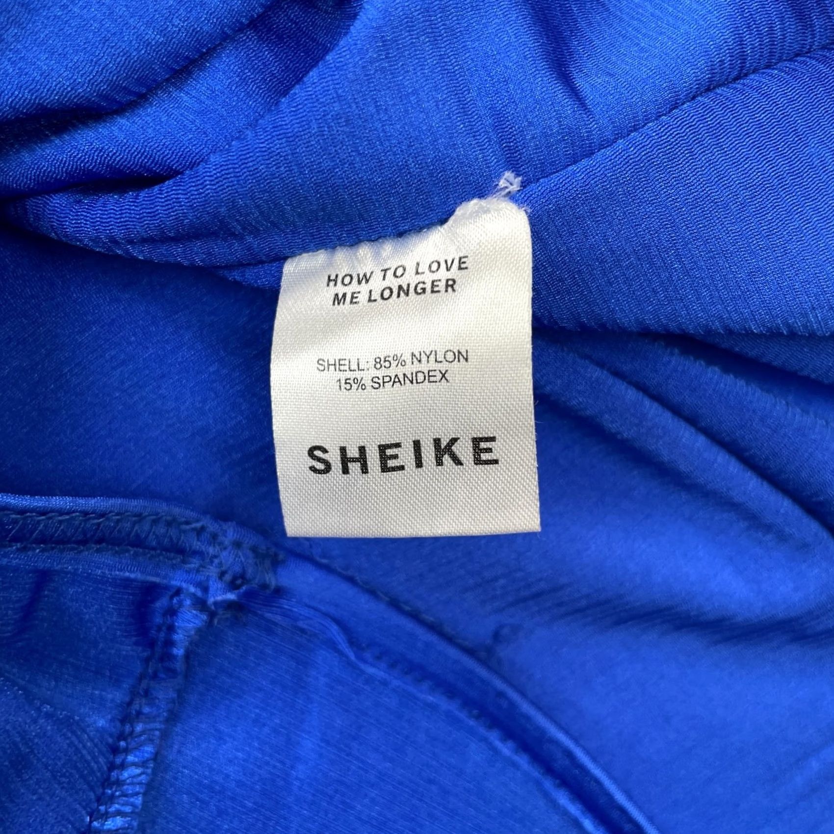 Vintage SHEIKE Dress Womens 10 Blue Bodycon Stretch Spaghetti Strap Surplice Neck Lined Size L / US 10 / IT 46 - 4 Thumbnail