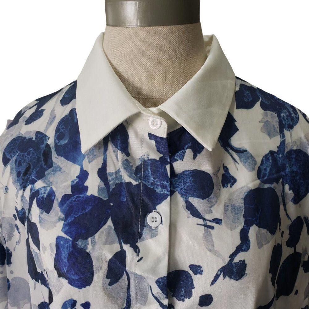 Designer Ct1411a C.O.Z.Y. Nwt Ladies Shirt With Blue Flowers Size 12 Size XL / US 12-14 / IT 48-50 - 3 Thumbnail