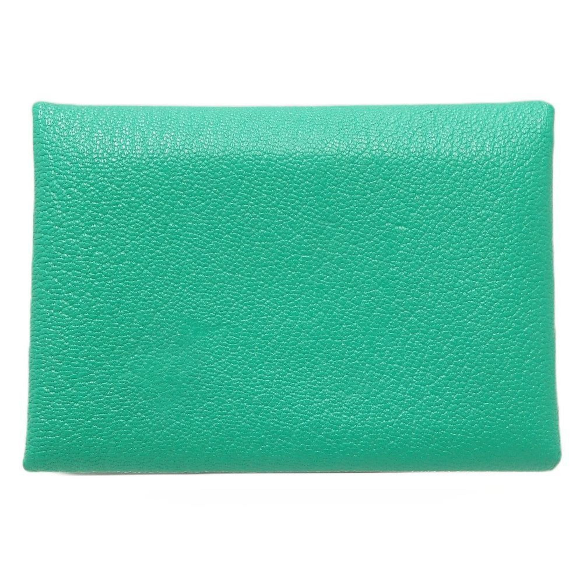 image of Hermes Calvido Verso Coin Case Chevre Misor Mint Mauve Pere 083459 in Green, Women's