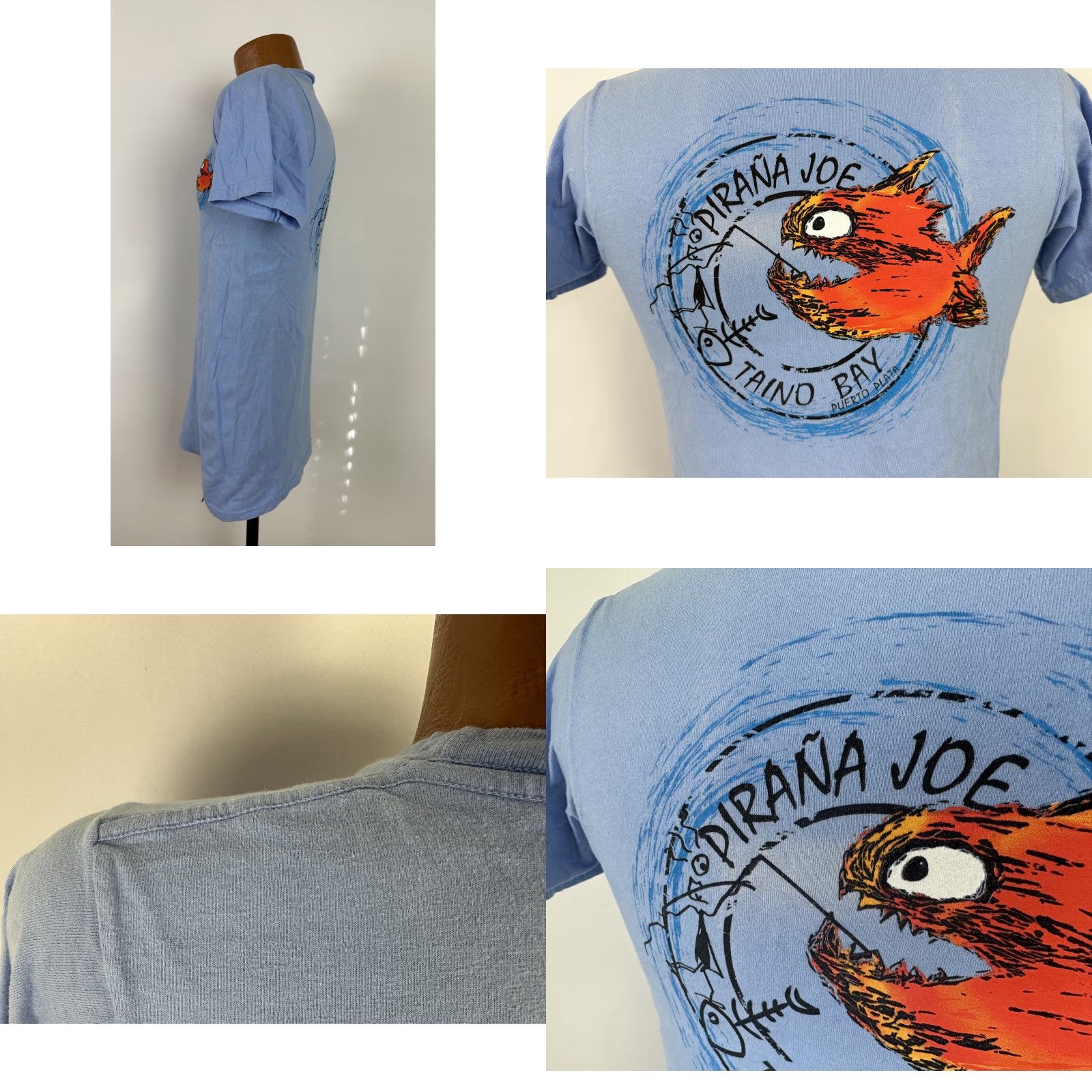 Vintage Pirana Joe Taino Bay Puerto Plata Souvenir Shirt Small Unisex Adults Blue Crew Neck Short Sleeve Cotton Jersey Beach Casual Mens Women’s? Size US S / EU 44-46 / 1 - 8 Thumbnail