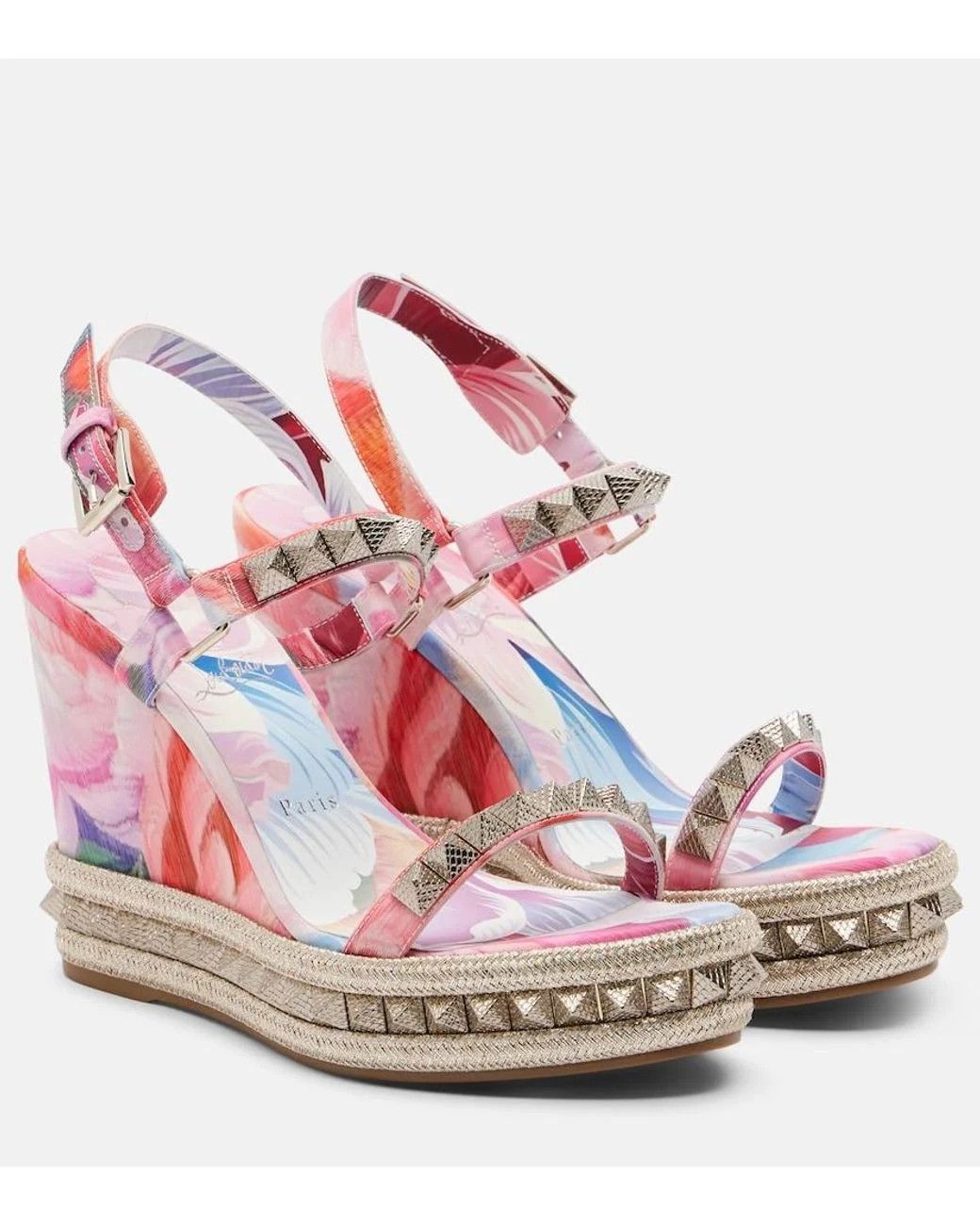 Christian Louboutin os11x0526 Clou Studded Floral Wedge Espadrilles Sandals Size US 9 / IT 39 - 2 Thumbnail