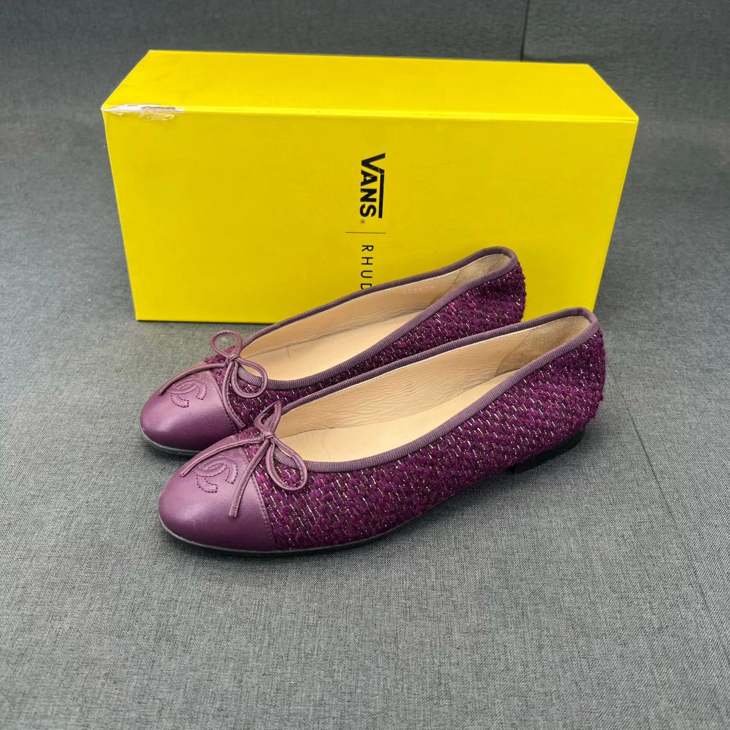 Chanel Chanel tweed purple 37.5 ballet flats box like new Size US 6.5 / IT 36.5 - 1 Thumbnail