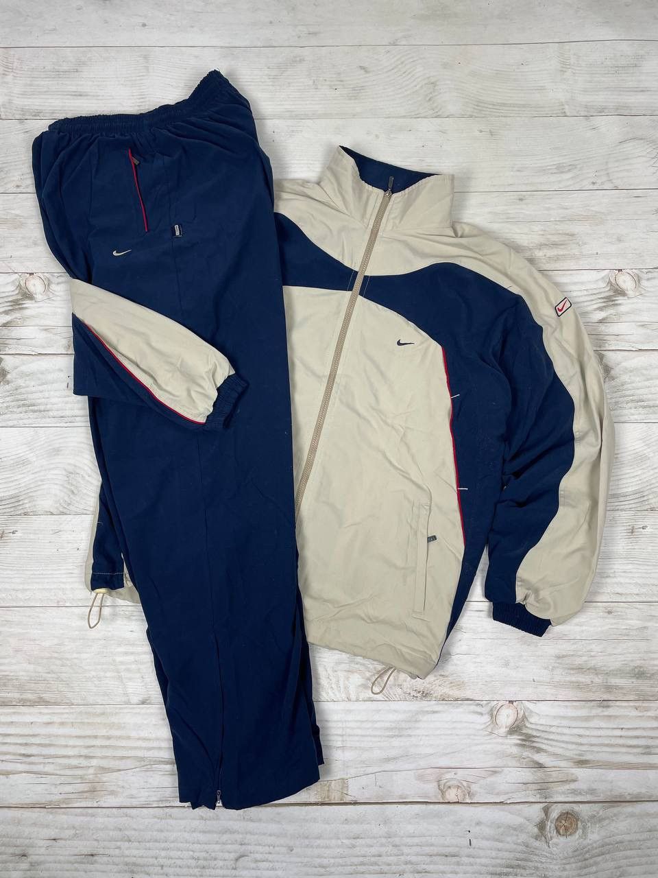 image of Nike Nylon Tracksuit Suit Jacket And Pants 2000S Y2K in Beige, Men's (Size 2XL)