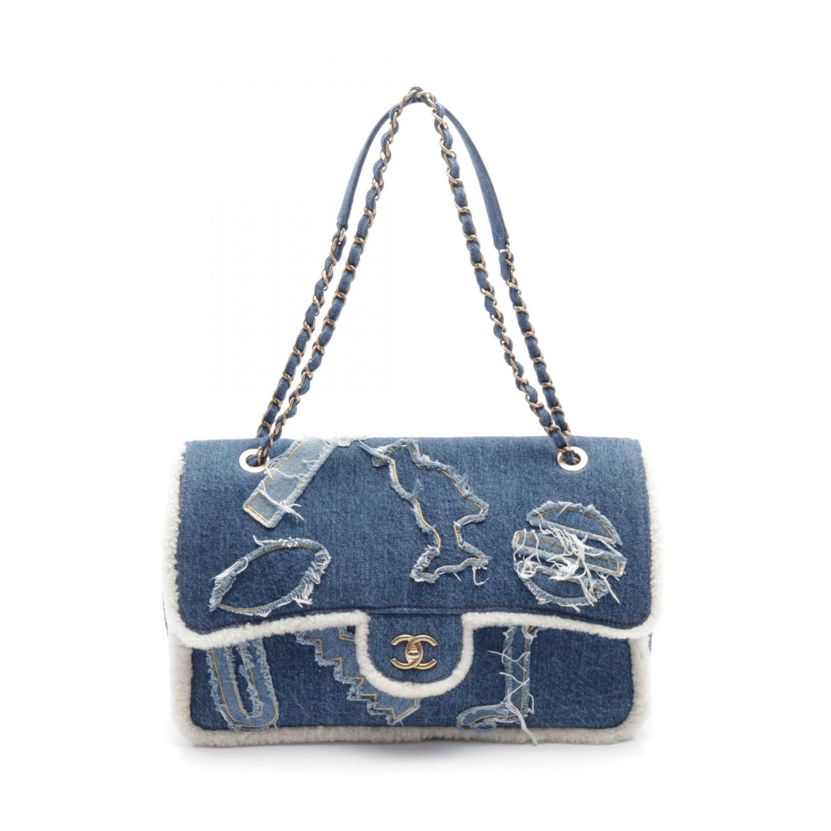 Chanel Chanel Egypt Line Denim Shearling Shoulder Bag Denim Shoulder Bag in Blue, Women's