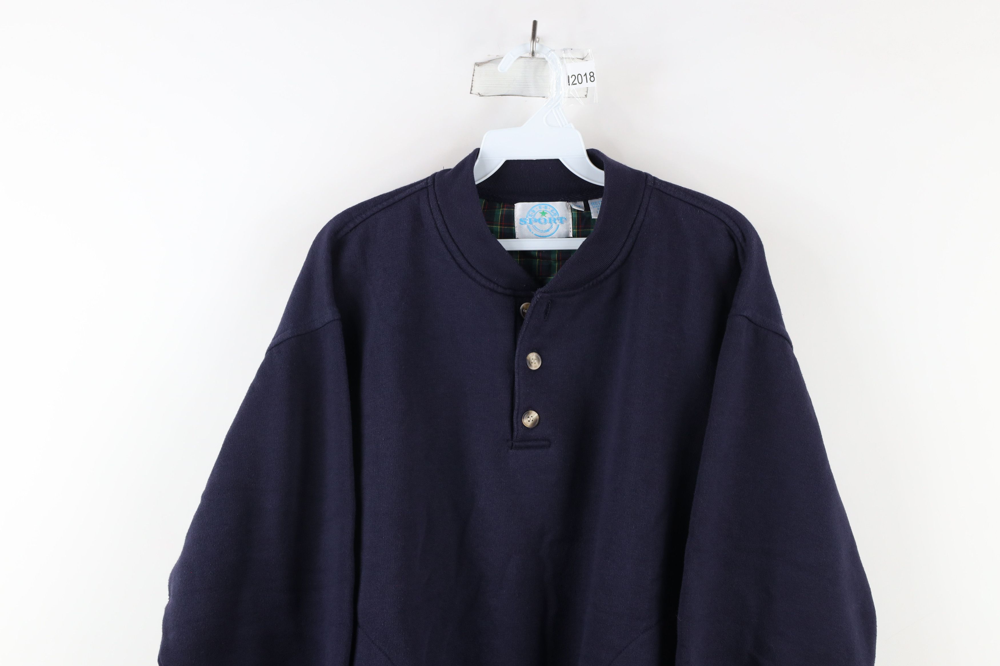 Vintage Vintage 90s Streetwear Blank Pullover Henley Sweatshirt Blue Size US M / EU 48-50 / 2 - 2 Thumbnail