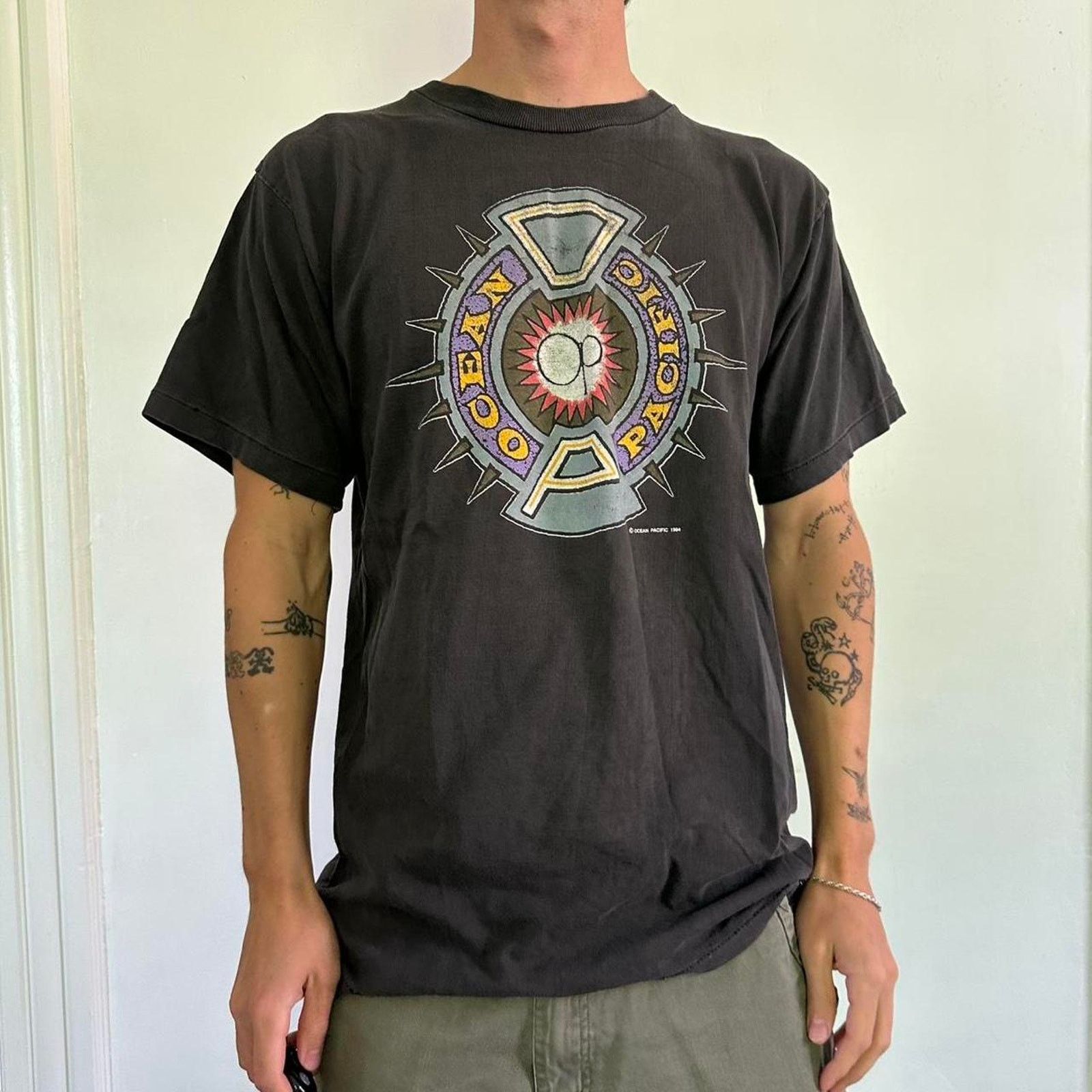 Ocean Pacific × Vintage Vintage 90s Ocean Pacific Black Surf Skate Graphic Tee Shirt Size US M / EU 48-50 / 2 - 6 Thumbnail