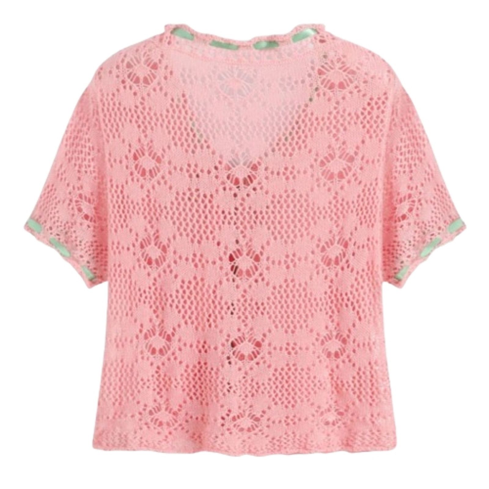 Cider ADORABLE ☆ RIBBONS & CROCHET ☆ PINK & GREEN CARDI ☆ 4xl NWT Size 4XL / US 24-26 - 5 Thumbnail