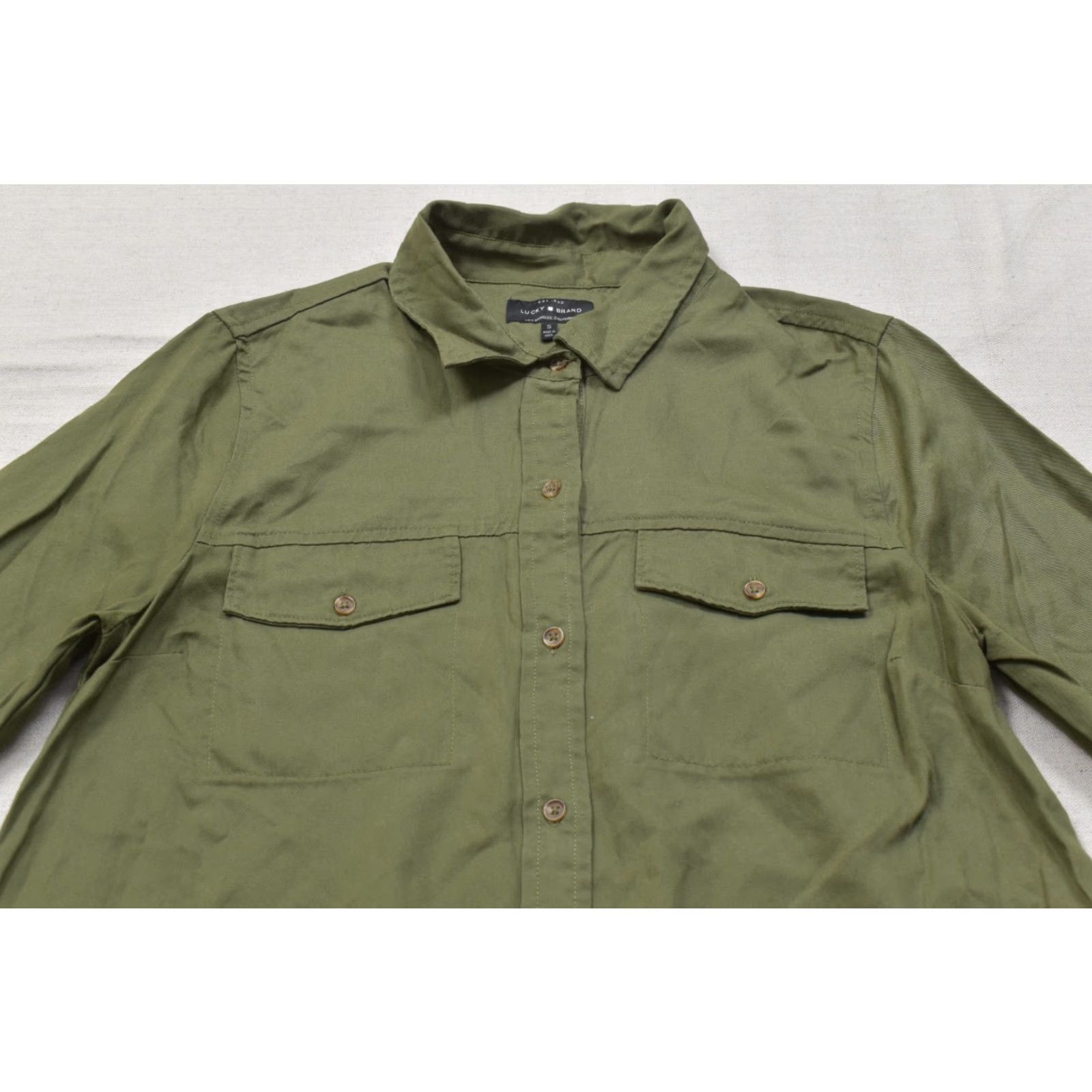 Lucky Brand Lucky Brand Women's S Olive Green Lyocell Long Sleeve Button Front Utility Shirt Dress Size S / US 4 / IT 40 - 7 Thumbnail