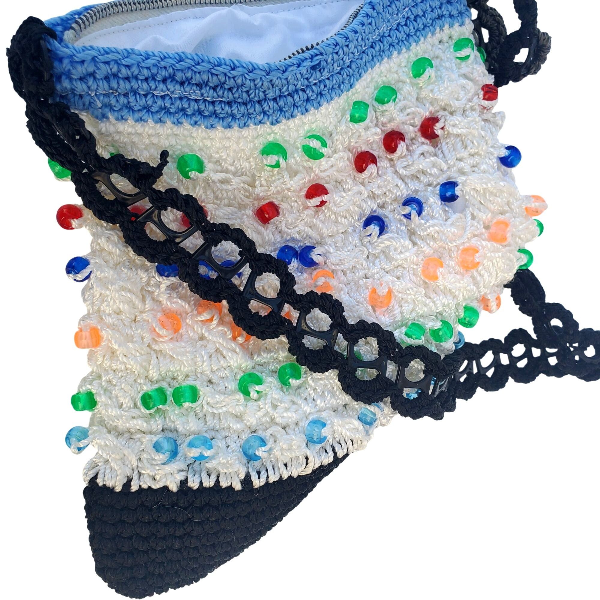 Handmade Crocheted Beaded Crossbody Purse Soda Can Beer Tab Strap Bla Size ONE SIZE - 9 Thumbnail
