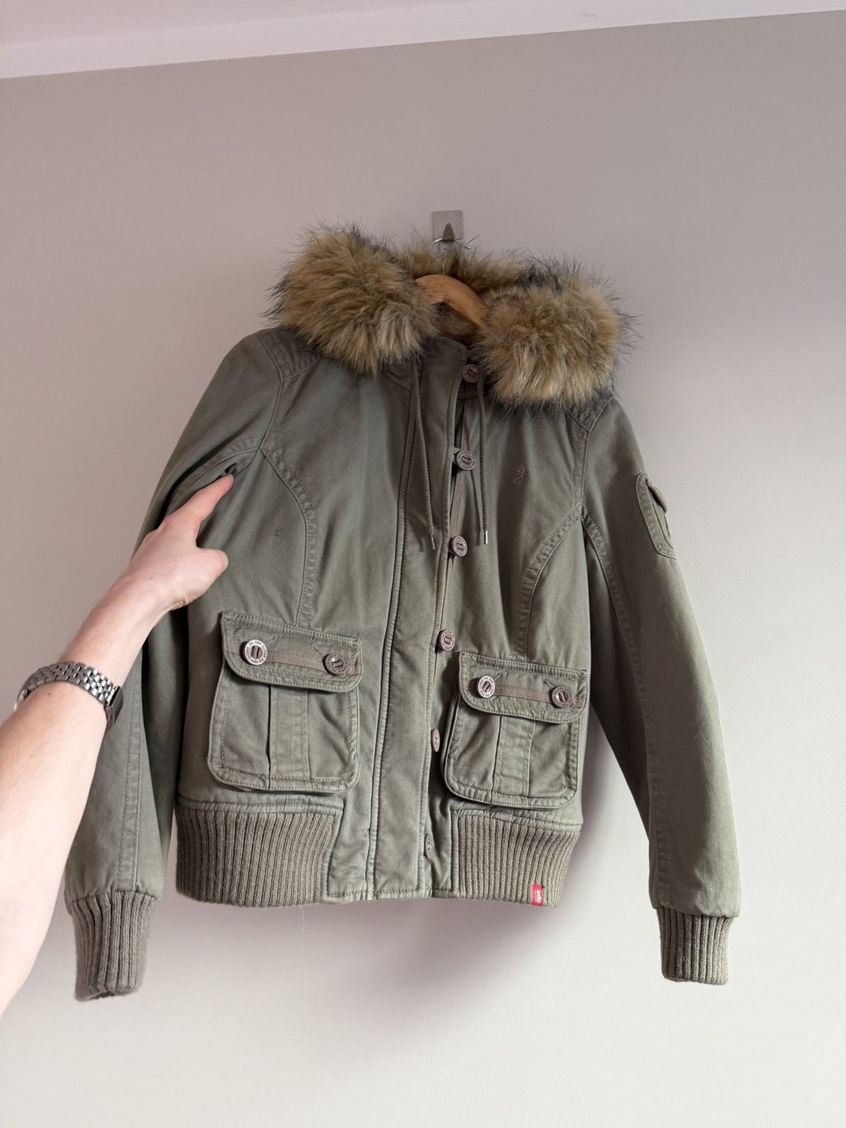 Vintage Fur Lined Aviator Bomber Jacket with Hood Size L / US 10 / IT 46 - 4 Thumbnail