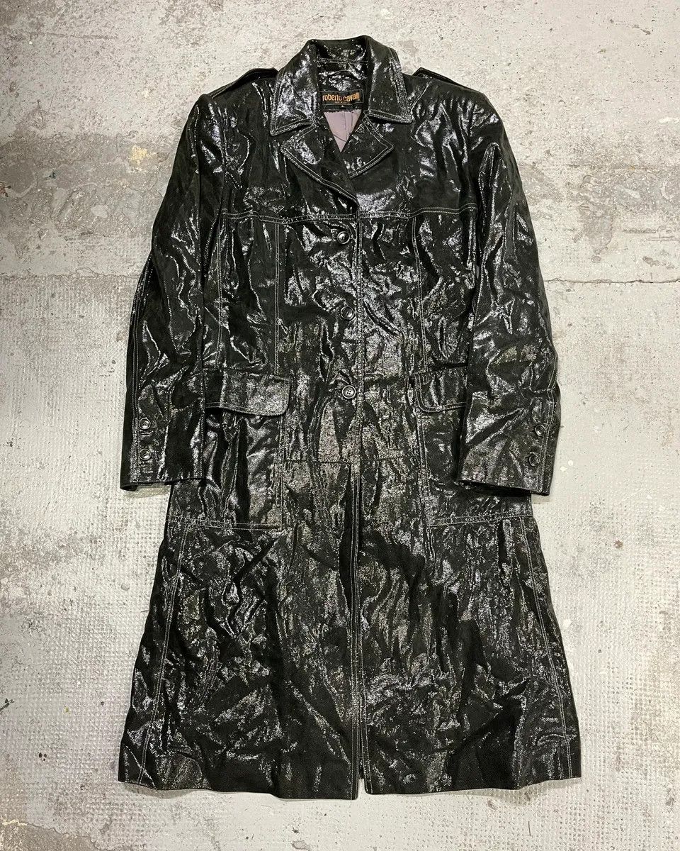 Vintage 1990s Roberto Cavalli Dark Green Trench Coat Size XS / US 0-2 / IT 36-38 - 1 Thumbnail