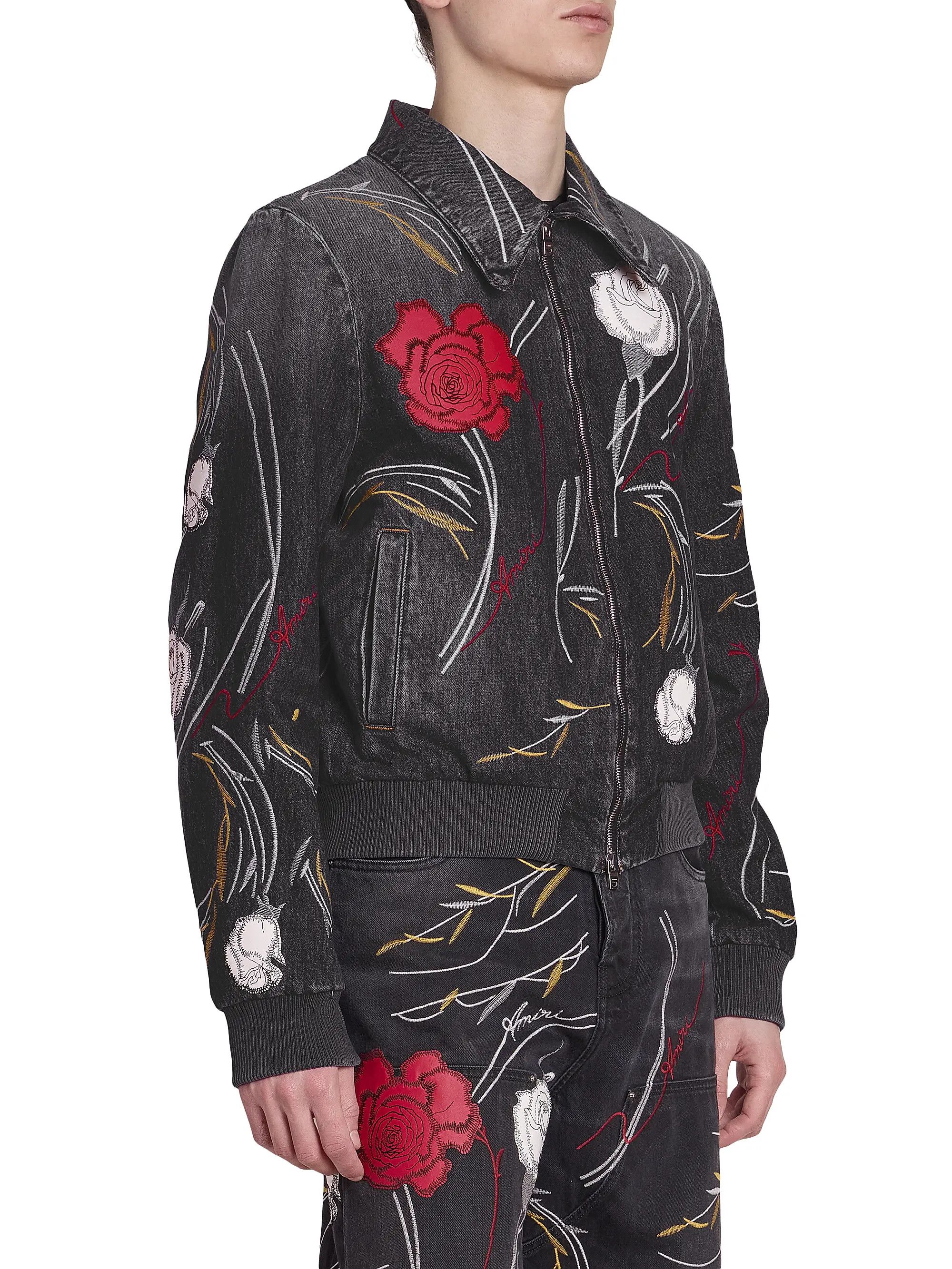 Amiri os11x1225 Floral Denim Blouson Jacket in Dusk Black Size US XL / EU 56 / 4 - 4 Thumbnail