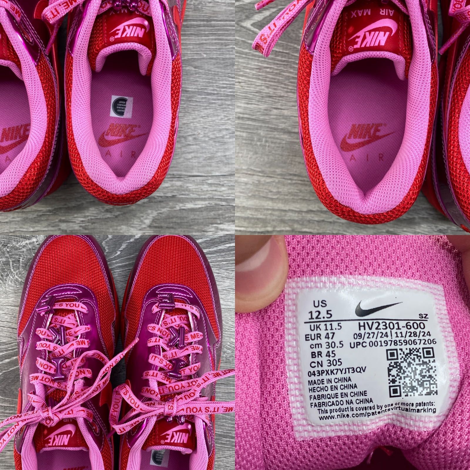 Nike Nike Air Max 1 Mens 12.5 Womens 14 PRM Valentine's Day Love Playful Pink Red NEW Nike Air Max 1 Sneaker Womens Mens 12.5 14 Size US 12 / IT 42 - 8 Thumbnail