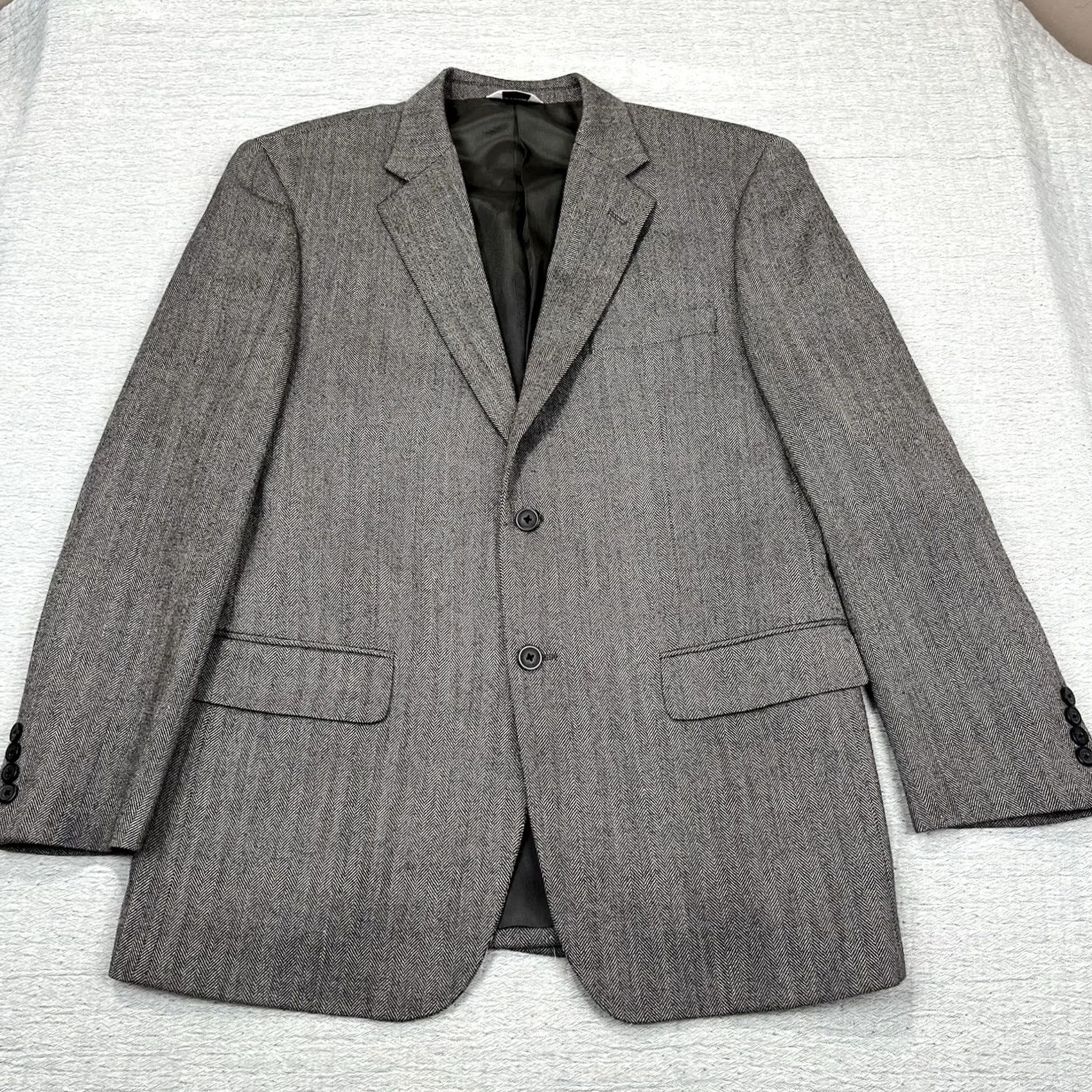 Joseph Joseph & Feiss Gold Sport Coat Blazer Mens 42R Gray Herringbone Two-Button Notch Lapel Wool Regular Chest 42 Size 42R - 3 Thumbnail