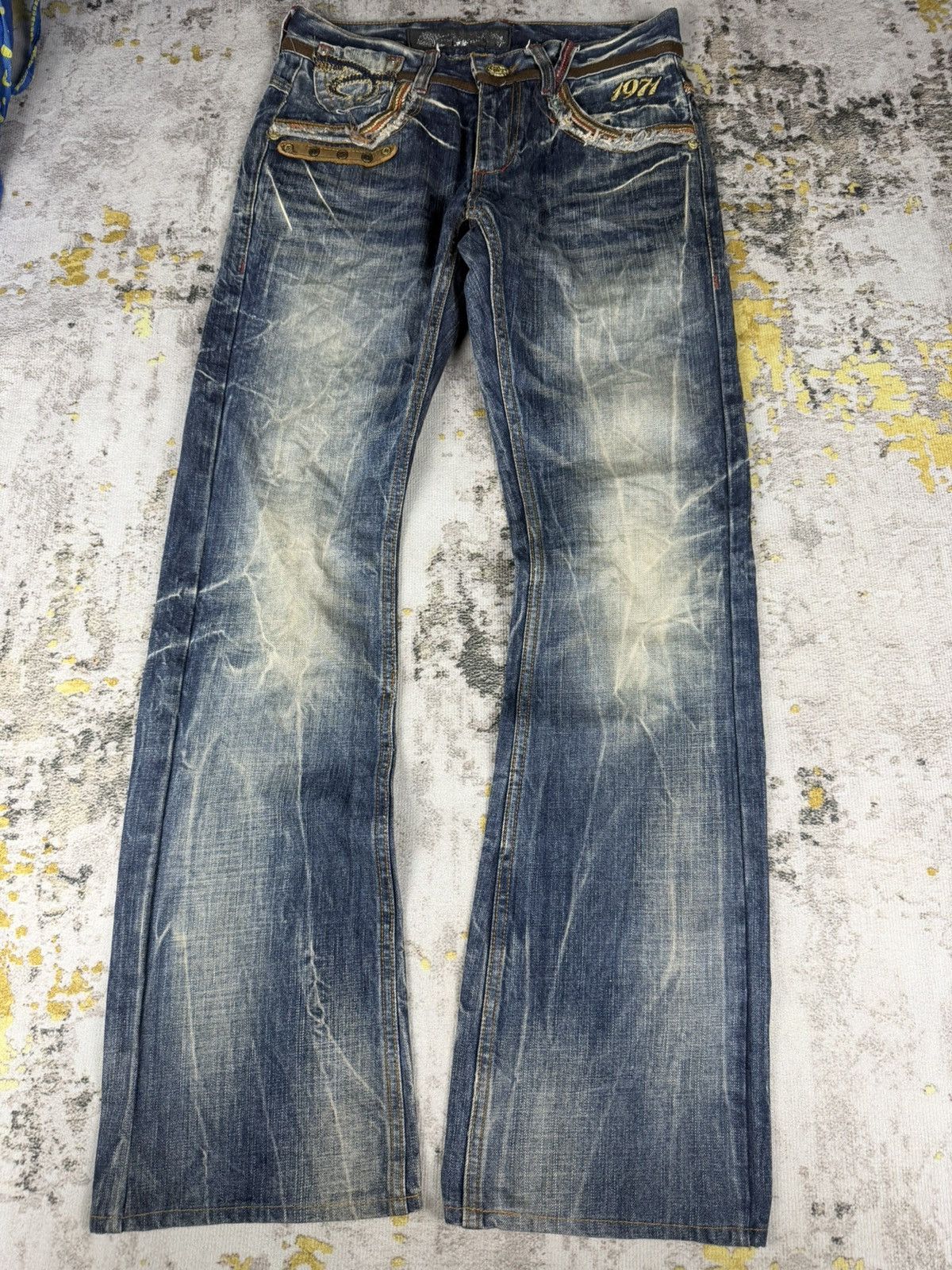 BUFFALO BOBS Flare Red Pepper Insane Mudwash Jeans Size US 30 / EU 46 - 3 Thumbnail