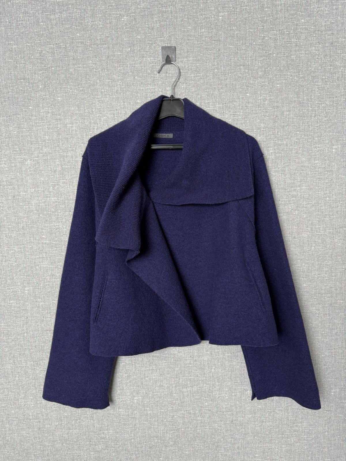 OSKA Oska Boiled Wool Jacket Shawl Collar Deep Navy Cropped Coat Size M / US 6-8 / IT 42-44 - 6 Thumbnail