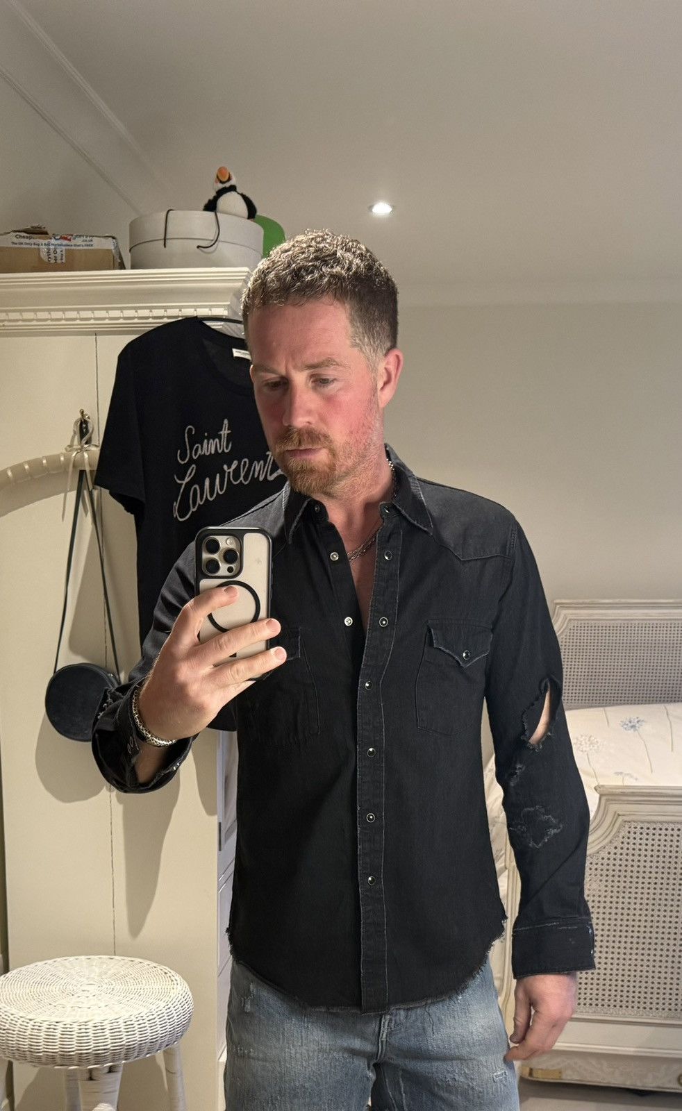 Saint Laurent Paris SS16 Saint Laurent surf sound crash black denim shirt Hedi M Size US M / EU 48-50 / 2 - 3 Thumbnail