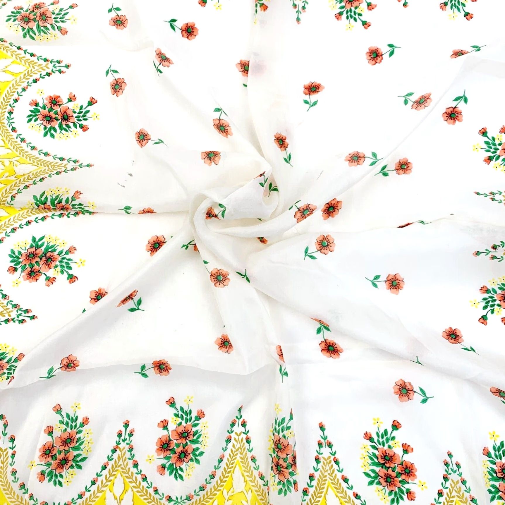 Vintage Vintage 1960s Scalloped Edge Floral Yellow Scarf 30" x 30" Nylon Women Square Silk-Like, Lightweight, Sheer Vintage Scarf, Womens Yellow Size ONE SIZE - 4 Thumbnail