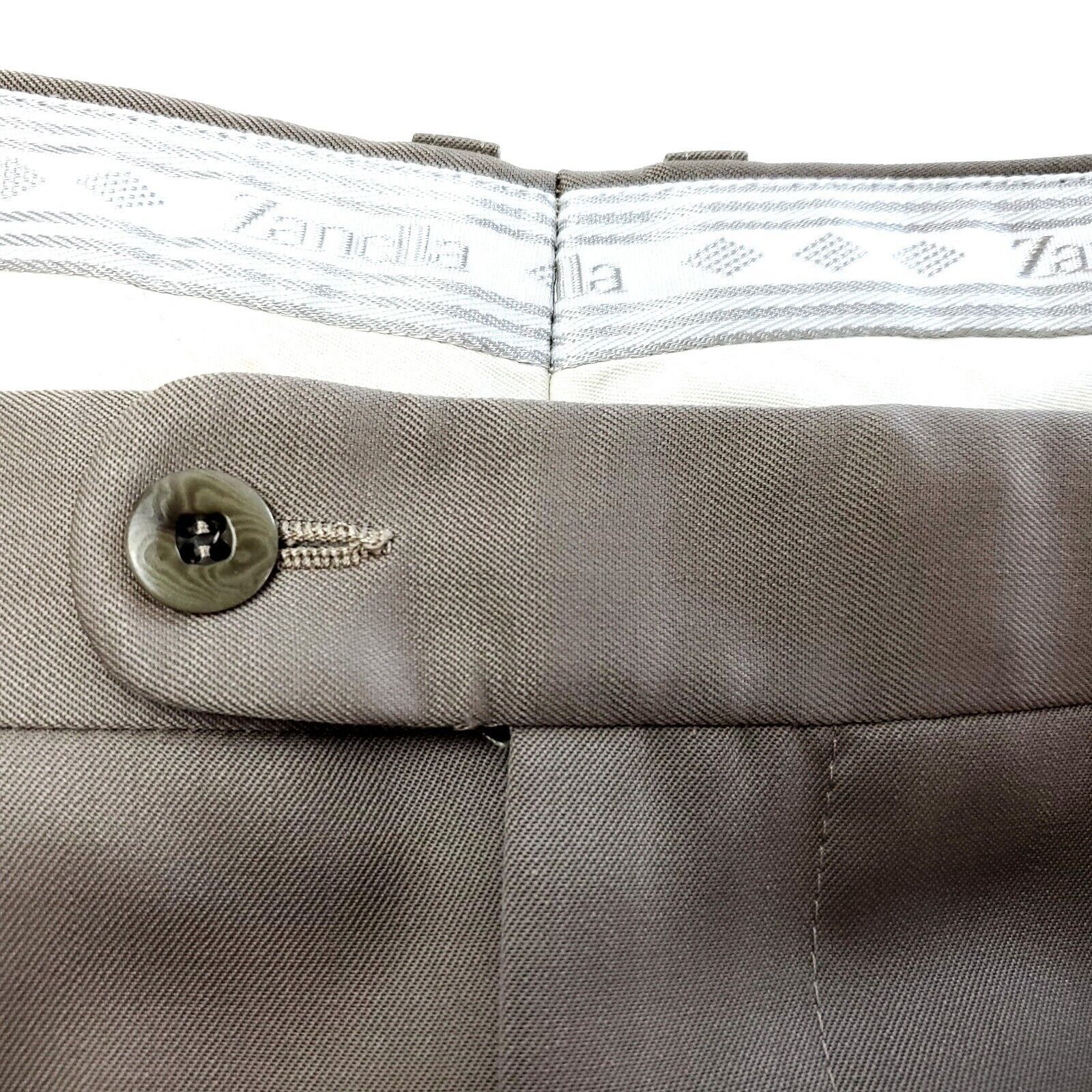 Zanella Zanella Alter Wool Dress Pants 38/28 Beige Pleated Cuffed Hi Size 38R - 2 Thumbnail