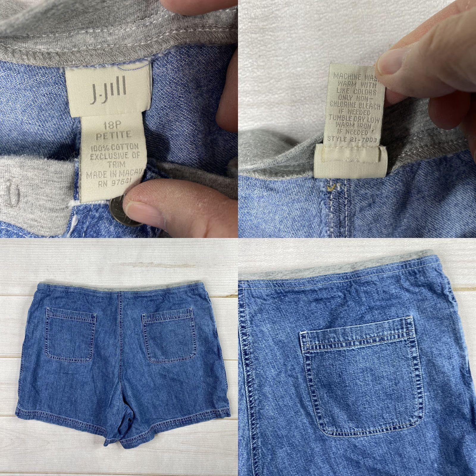 J. Jill J. Jill Shorts Womens 18 Petite Blue Denim Elastic Waist High Rise Cotton Size 40" / US 18 - 8 Thumbnail