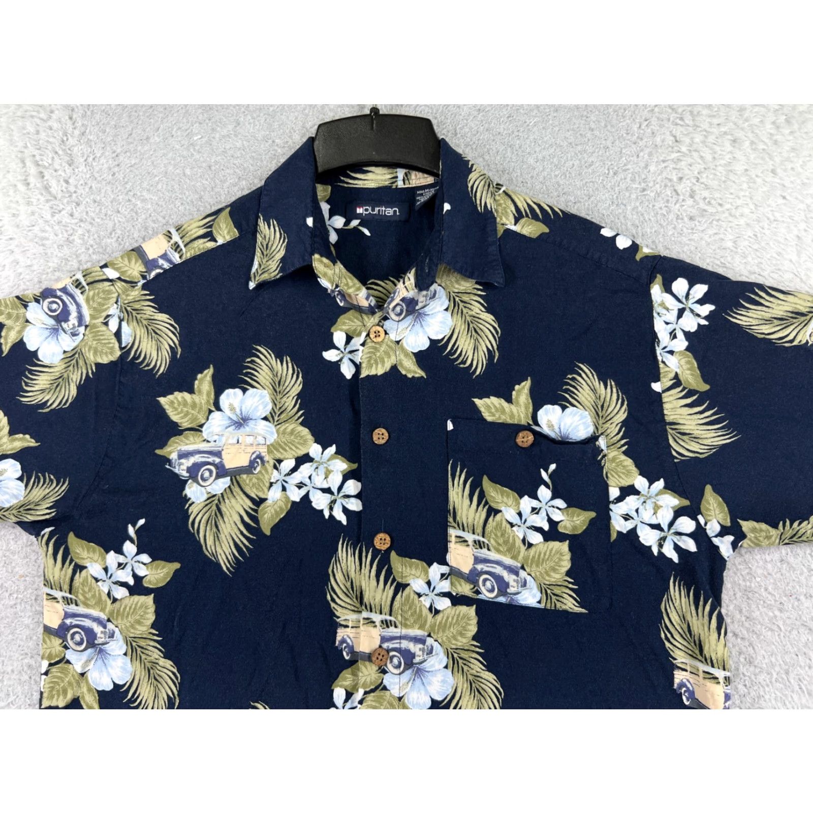 Vintage Puritan Mens Shirt Blue Floral Hawaiian Resort Aloha Luau American Button-Up Size US M / EU 48-50 / 2 - 4 Thumbnail