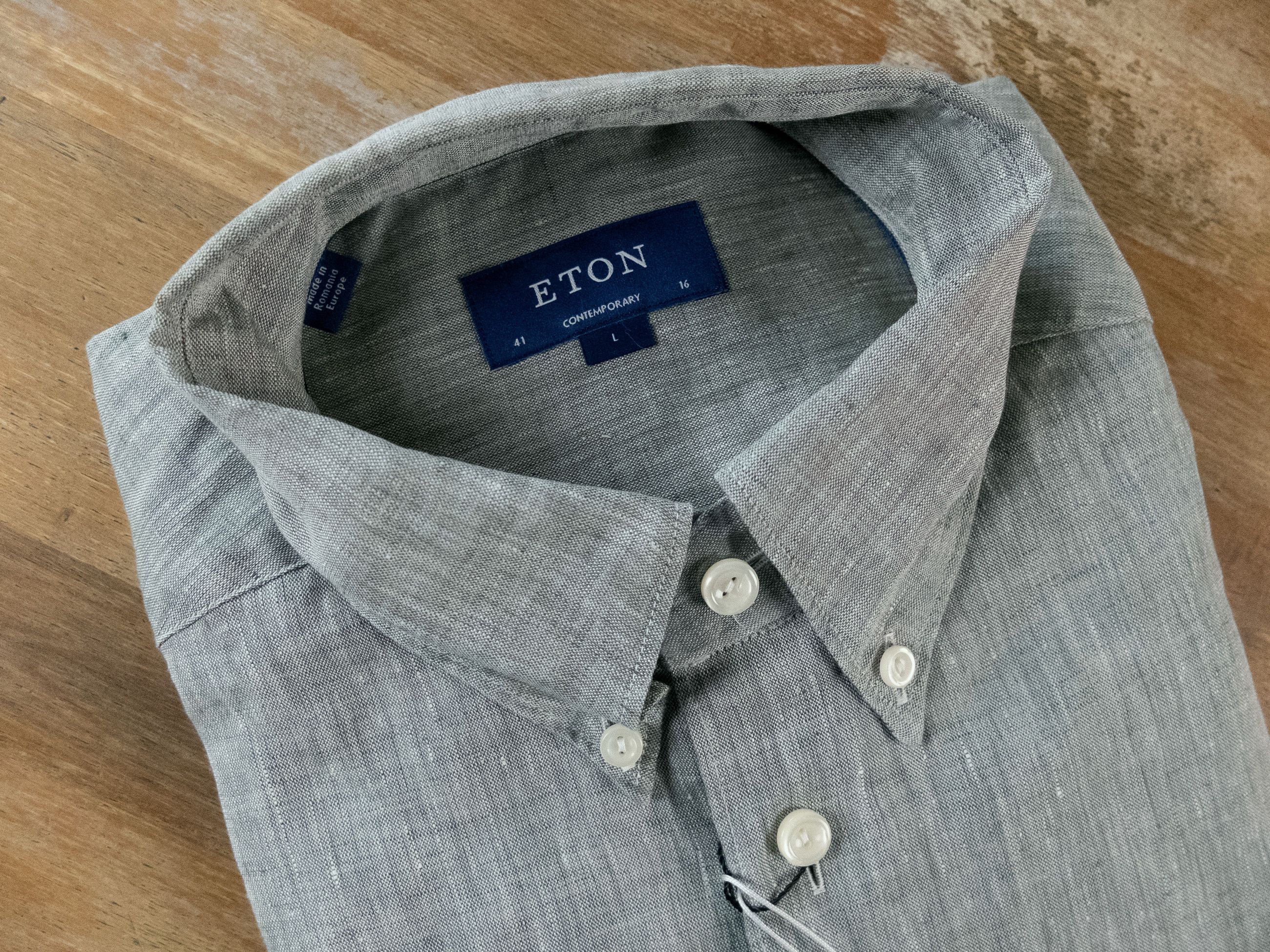 Eton ETON of Sweden contemporary fit green gray linen shirt Large Size US L / EU 52-54 / 3 - 6 Thumbnail