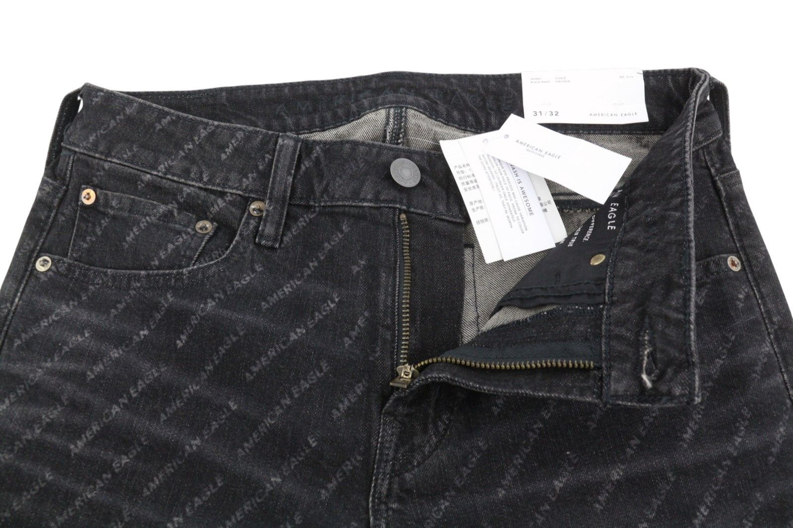 American Eagle Outfitters SKINNY BLACK WASH W31/L32 Logo Jeans 88782 Size US 31 - 5 Thumbnail