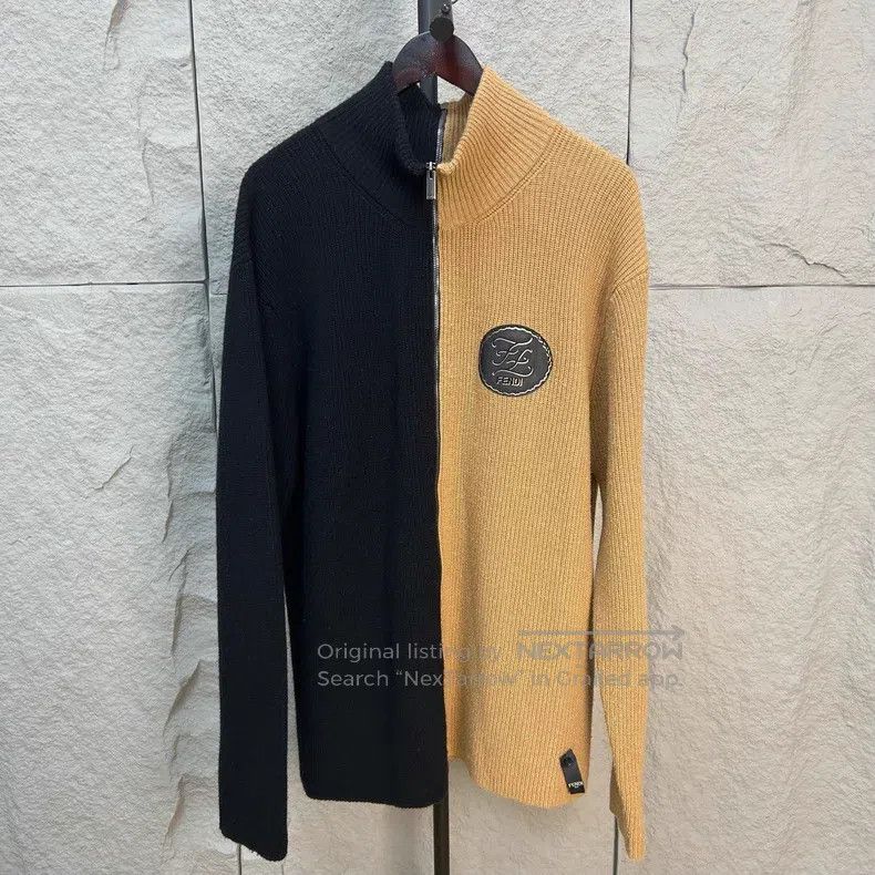 Fendi Fendi Black Brown Patchwork Chest Badge Double Zip Wool Kn Size US L / EU 52-54 / 3 - 1 Thumbnail