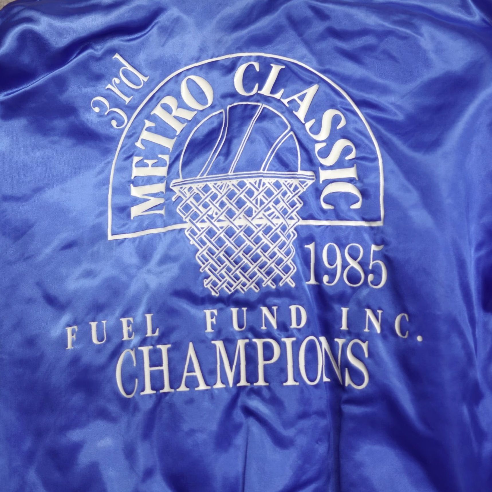 Vintage VINTAGE American Vintage Jacket Bomber Jacket Men Medium Blue Satin 1985 3rd Basketball Gift? Size US M / EU 48-50 / 2 - 2 Thumbnail