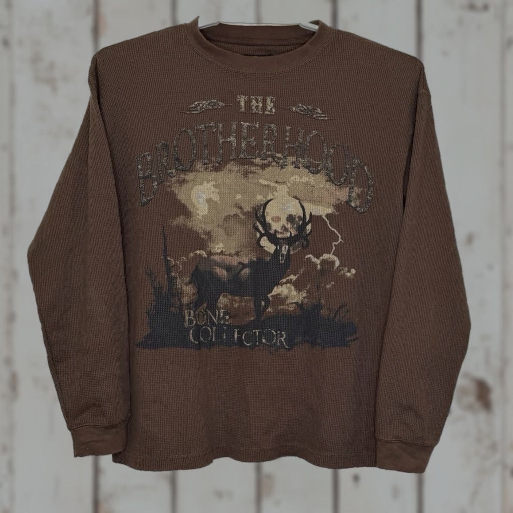 Bones VINTAGE The Brotherhood Bone Collector Thermal T-Shirt Mens Large Brown Graphic Print Size US L / EU 52-54 / 3 - 1 Thumbnail