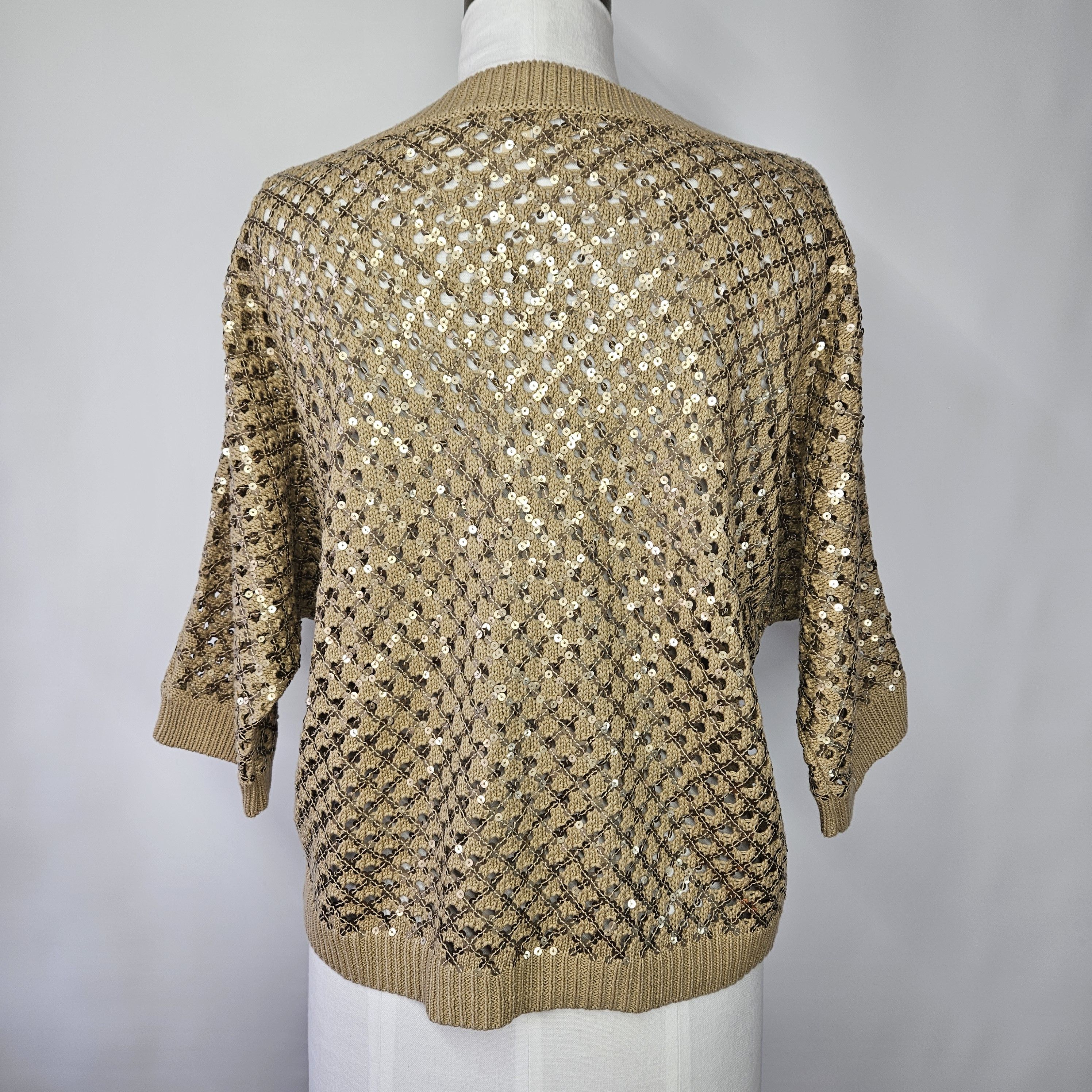 Michael Kors Michael Kors Size L NEW Sweater Cotton Gold Open Knit Sequin Size L / US 10 / IT 46 - 3 Thumbnail