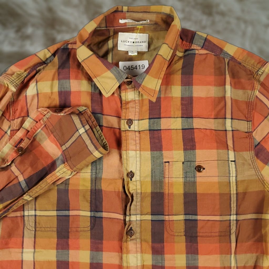 Lucky Brand Lucky Brand Button-Up Shirt Mens Large Beige Plaid Long Sleeve Casual Workwear Size US M / EU 48-50 / 2 - 1 Thumbnail