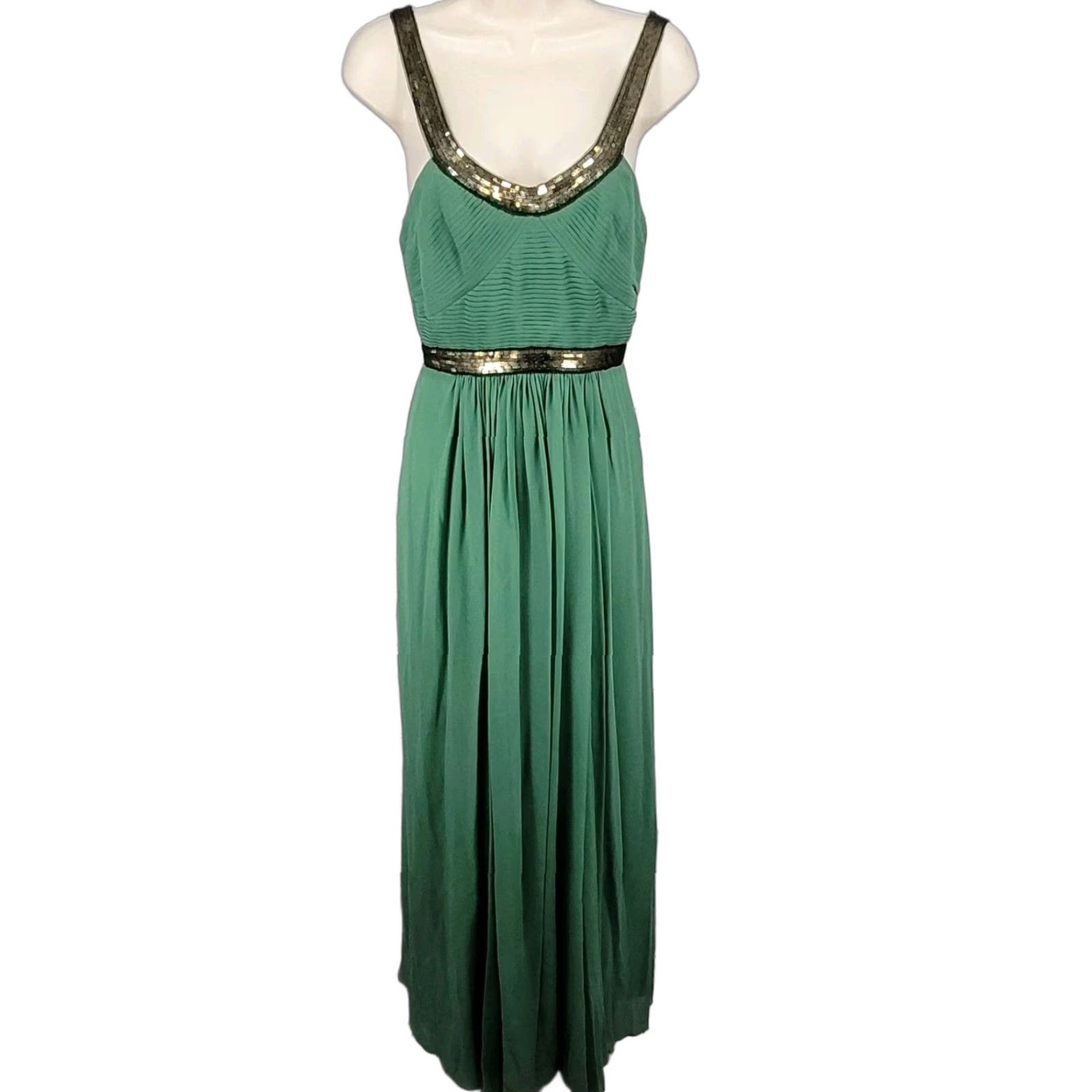 BCBG MAXAZRIA Green 100% Silk Chiffon Sleevelese Pleated Long Gown Dress 2
