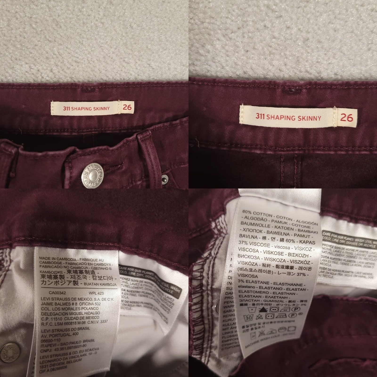 Levi's Levi's 311 Jeans Women's Size 26 Burgundy Mid-Rise Shaping Skinny Denim Size 26" / US 2 / IT 38 - 9 Thumbnail